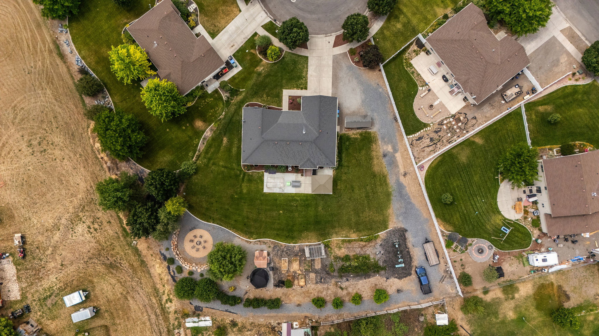 Aerial perspective highlighting the property's expansive grounds