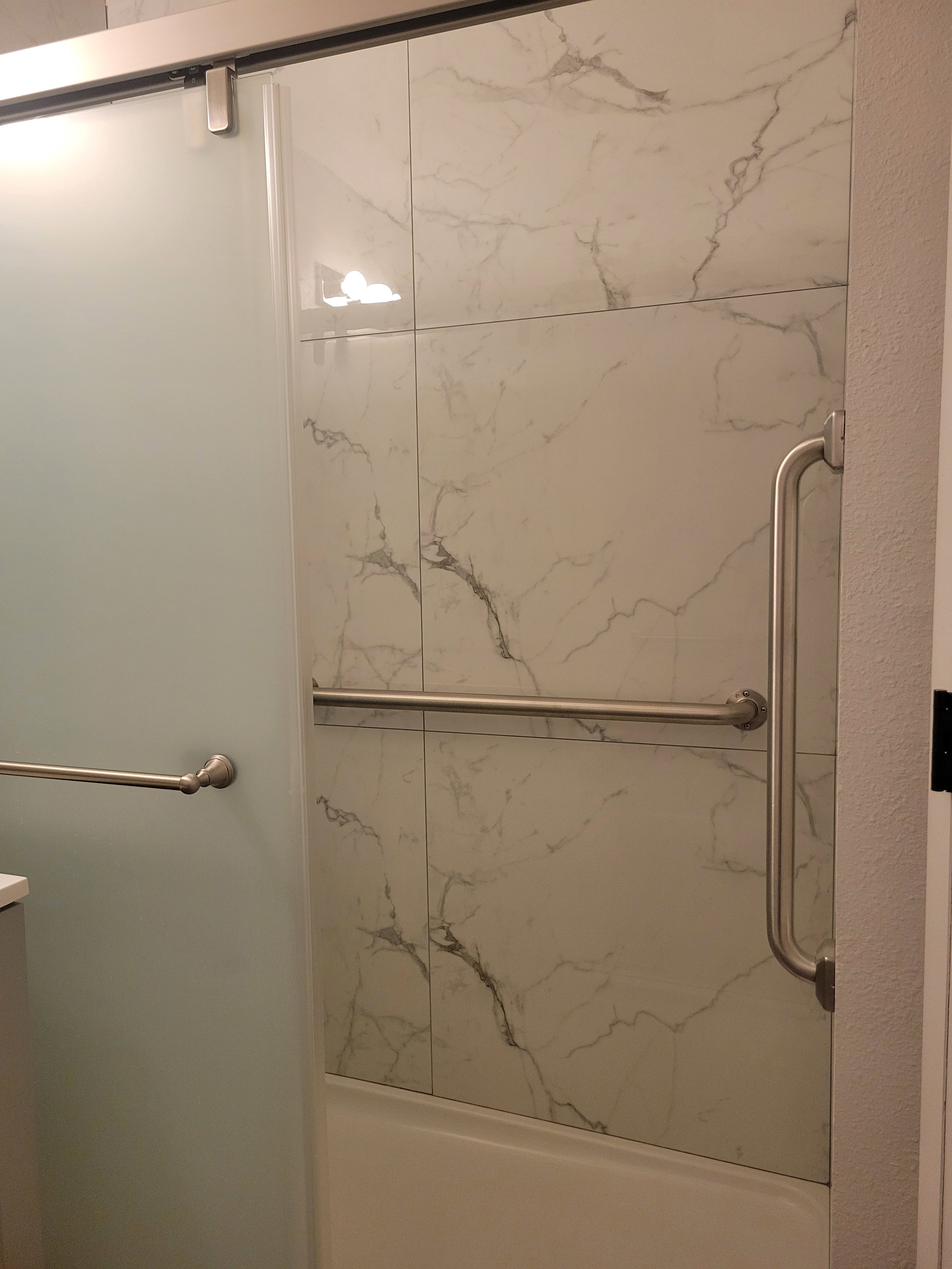 Another view of the bathroom showing the walk in shower.