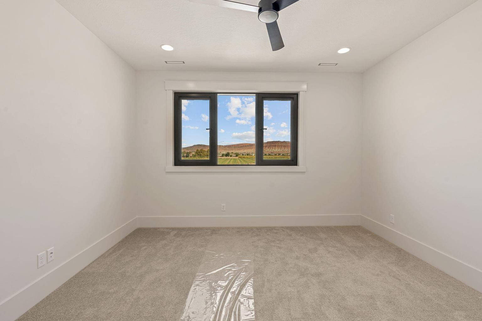 Room with light-colored carpeting and white walls