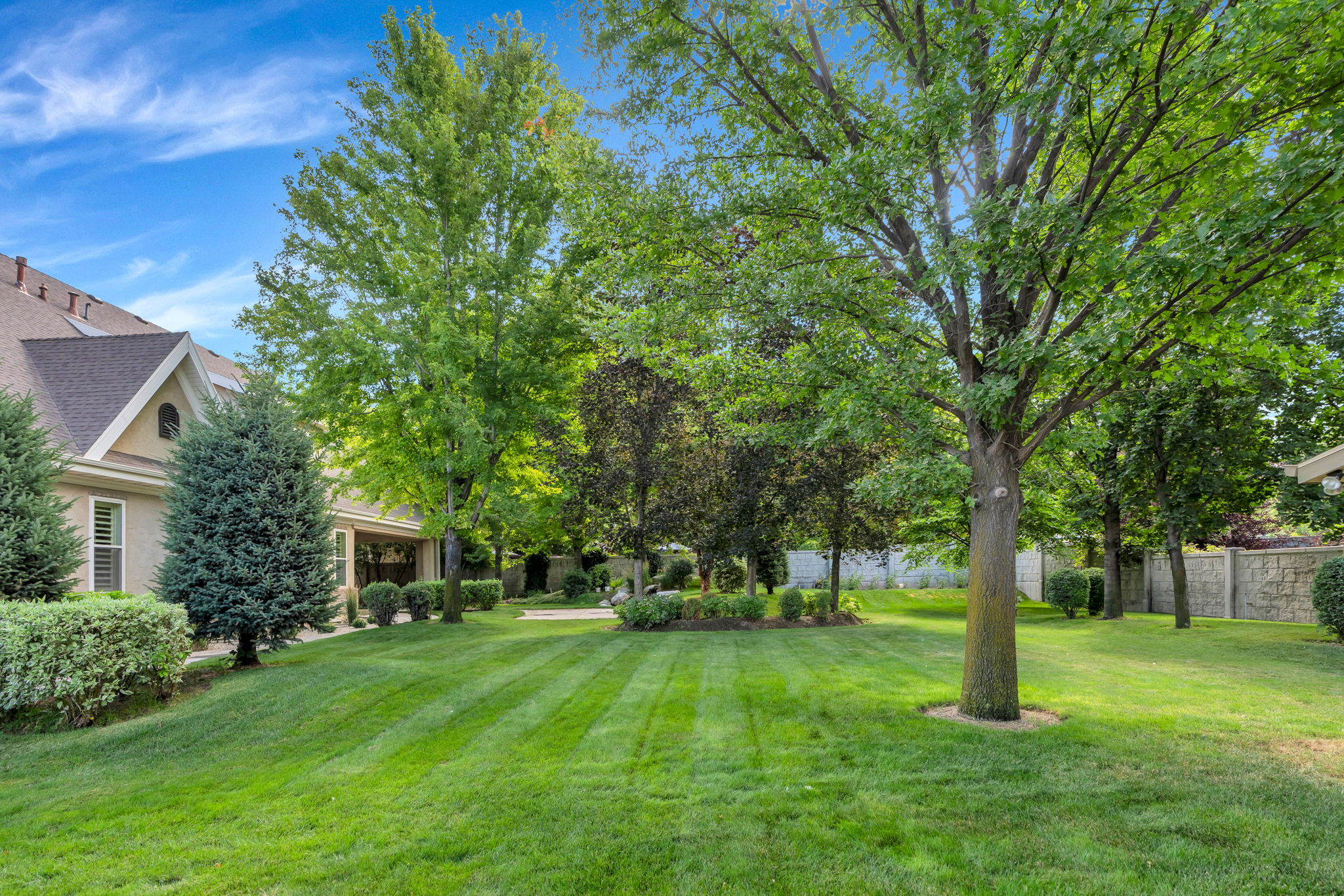 Beautiful backyard with mature landscaping