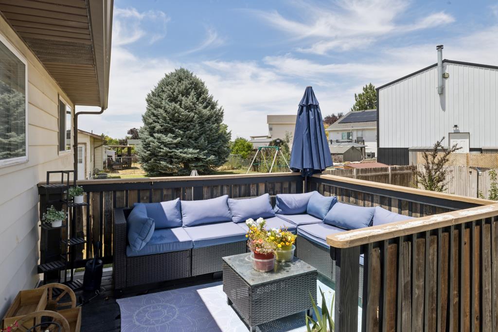 Outdoor deck with wood railings