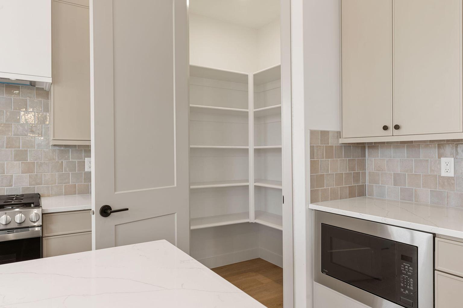 Kitchen pantry with extensive built-in shelving