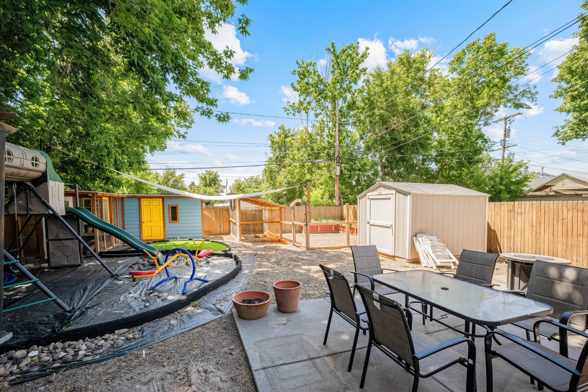 Spacious outdoor patio with concrete paving