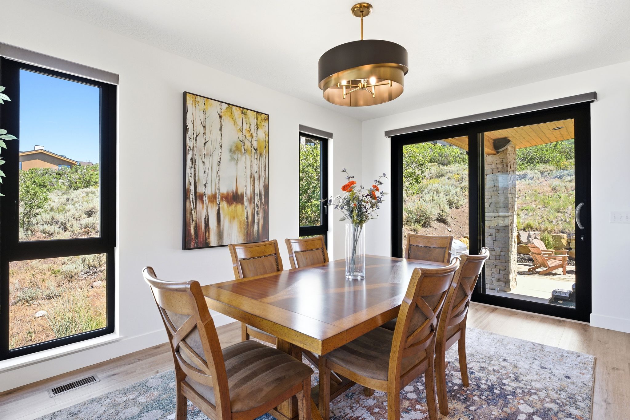 Bright interior space with light wood-finish flooring