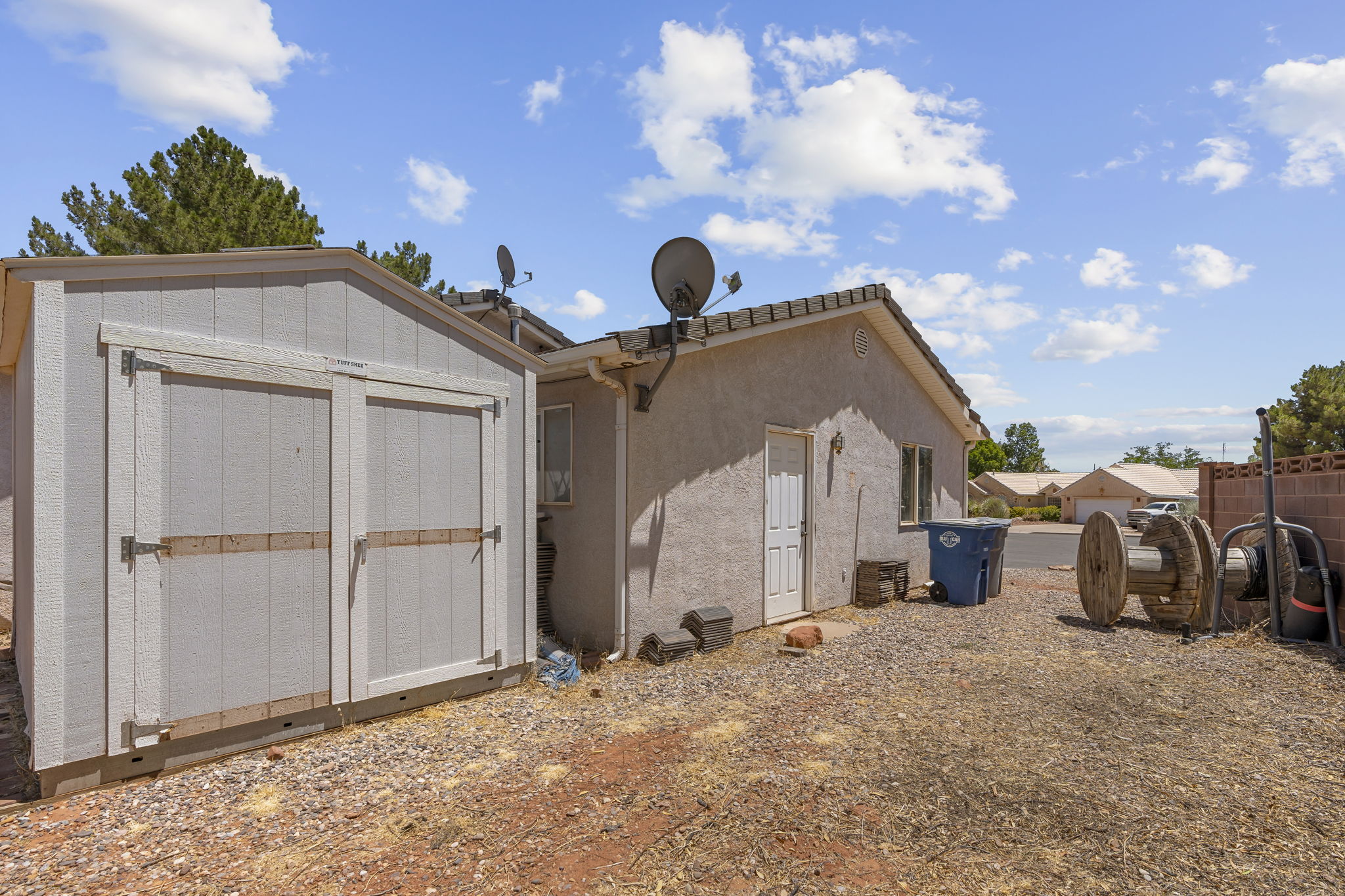 Exterior storage shed with double barn doors