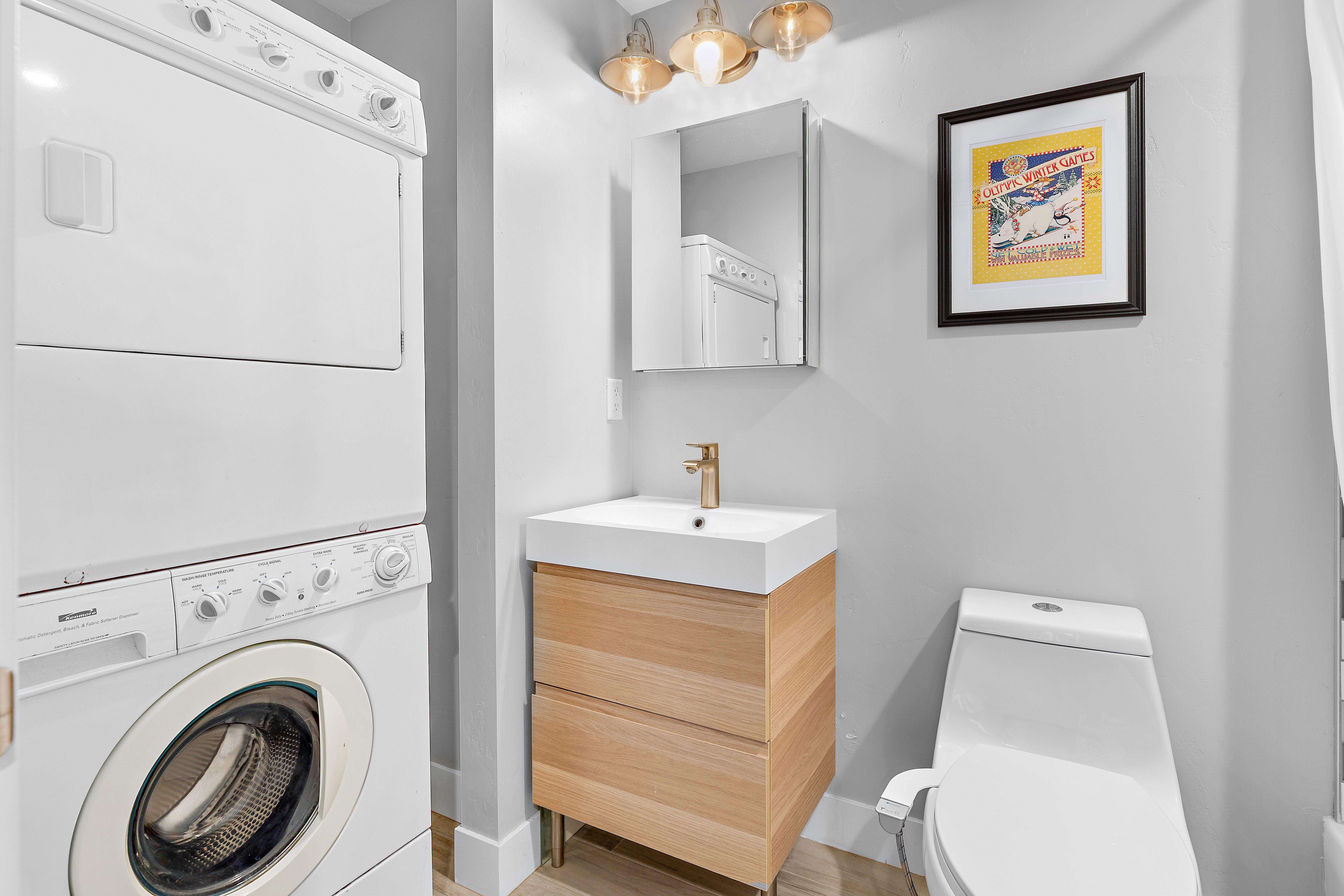 Light-toned walls complement wood-finish flooring