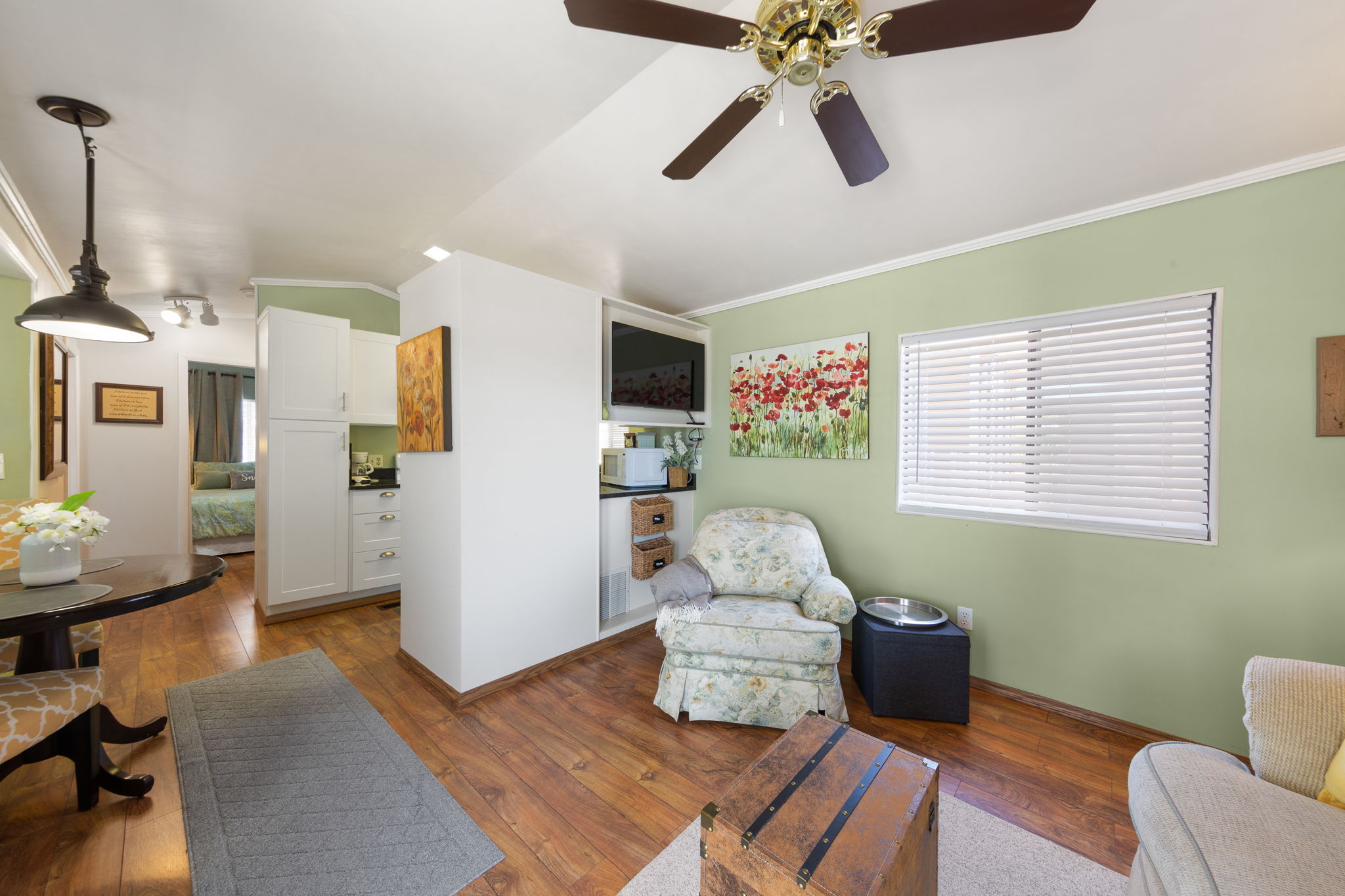 Wood-finish flooring throughout