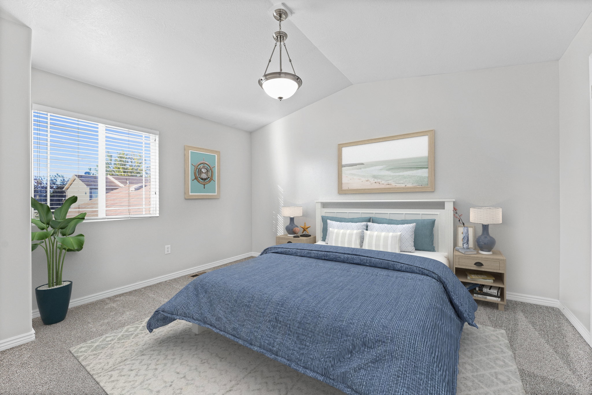 Virtually Staged Spacious Vaulted Ceiling Primary Bedroom