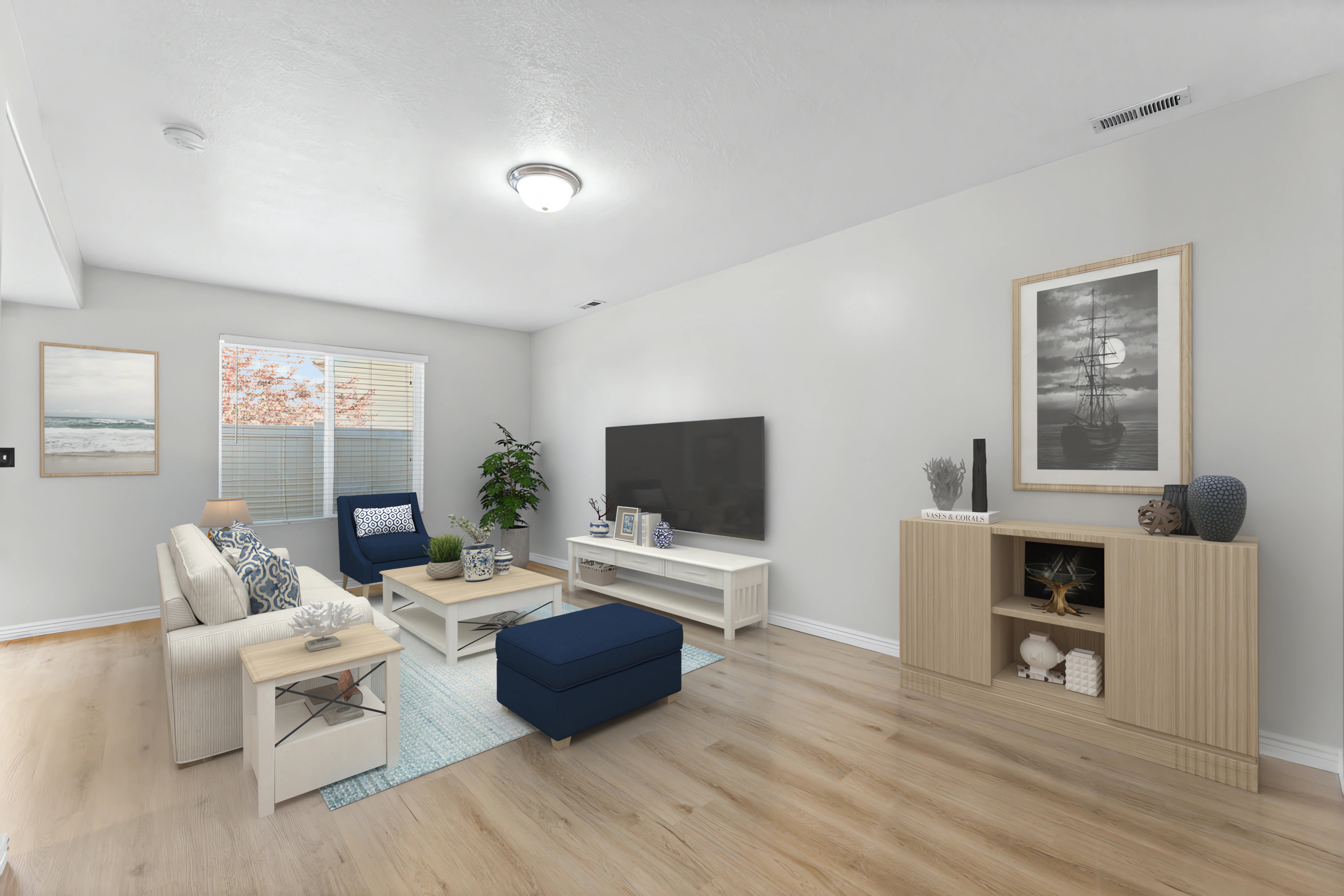 Virtually Staged Oversized & Bright Family Room