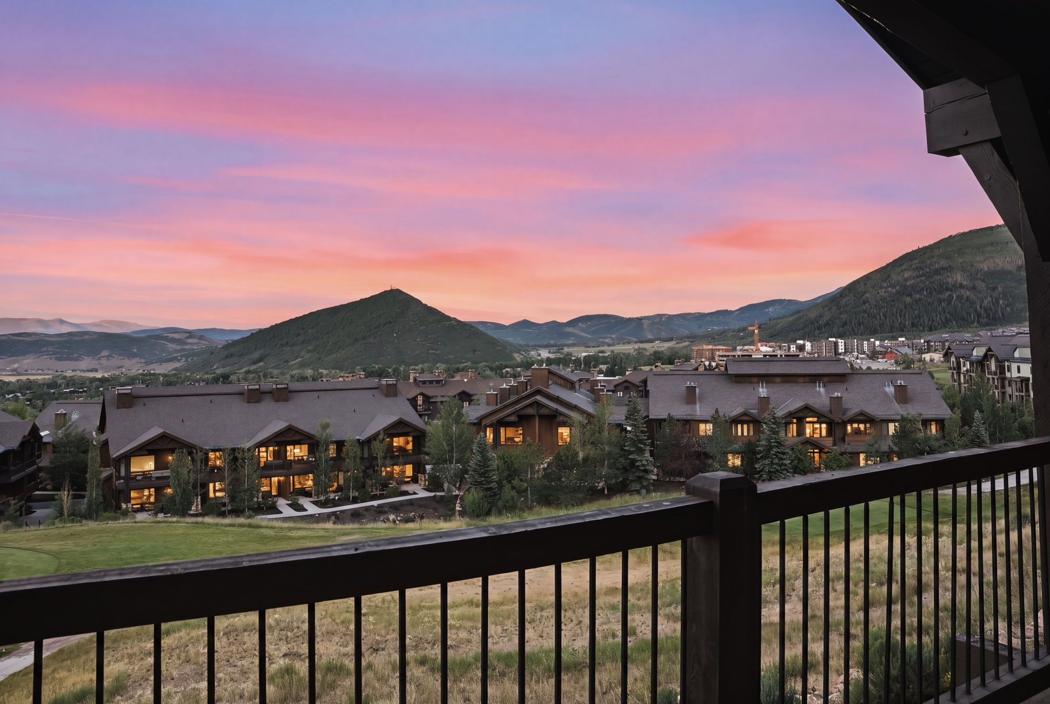 Mountain, golf course, and valley views from the deck.