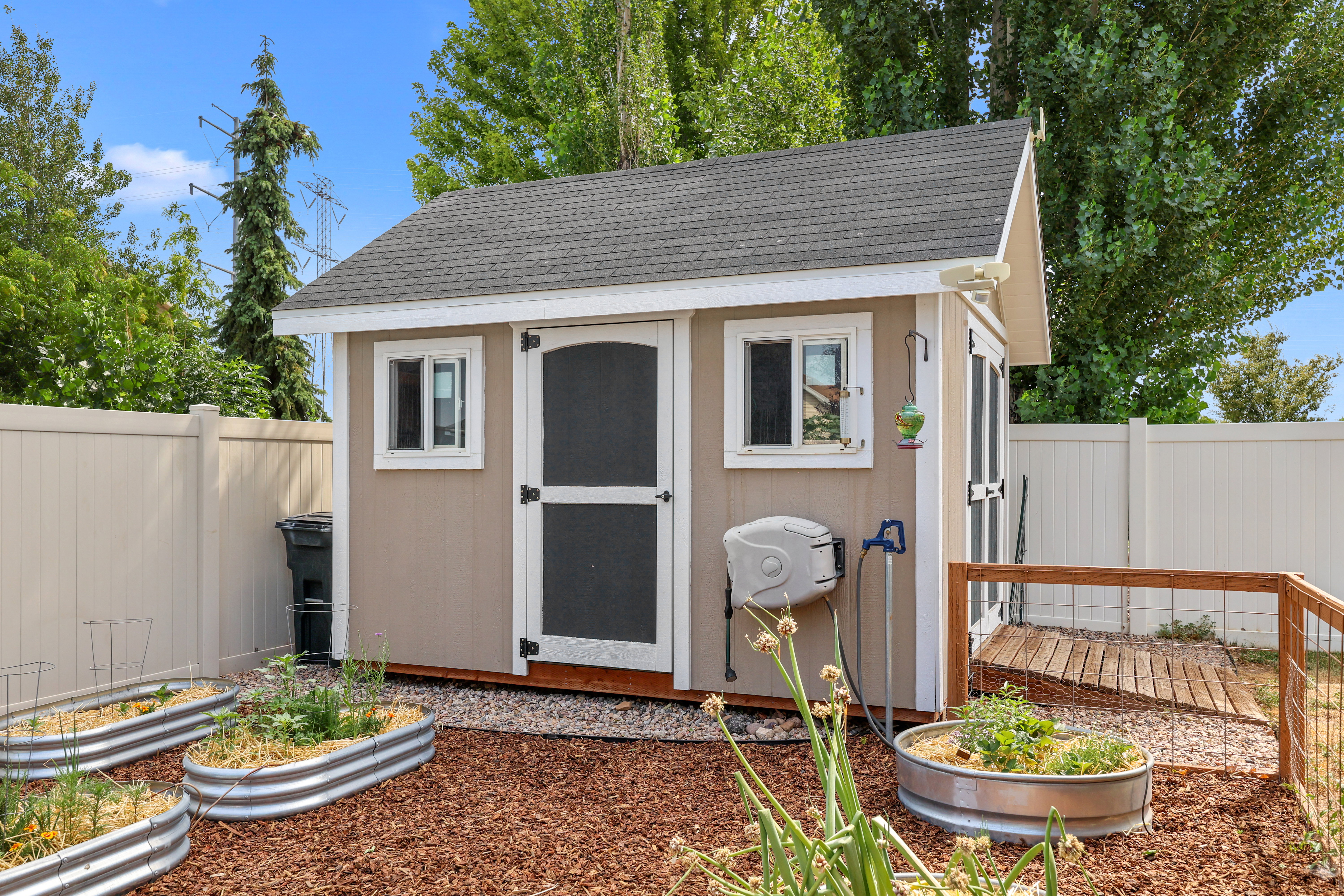 Side view of shed featuring