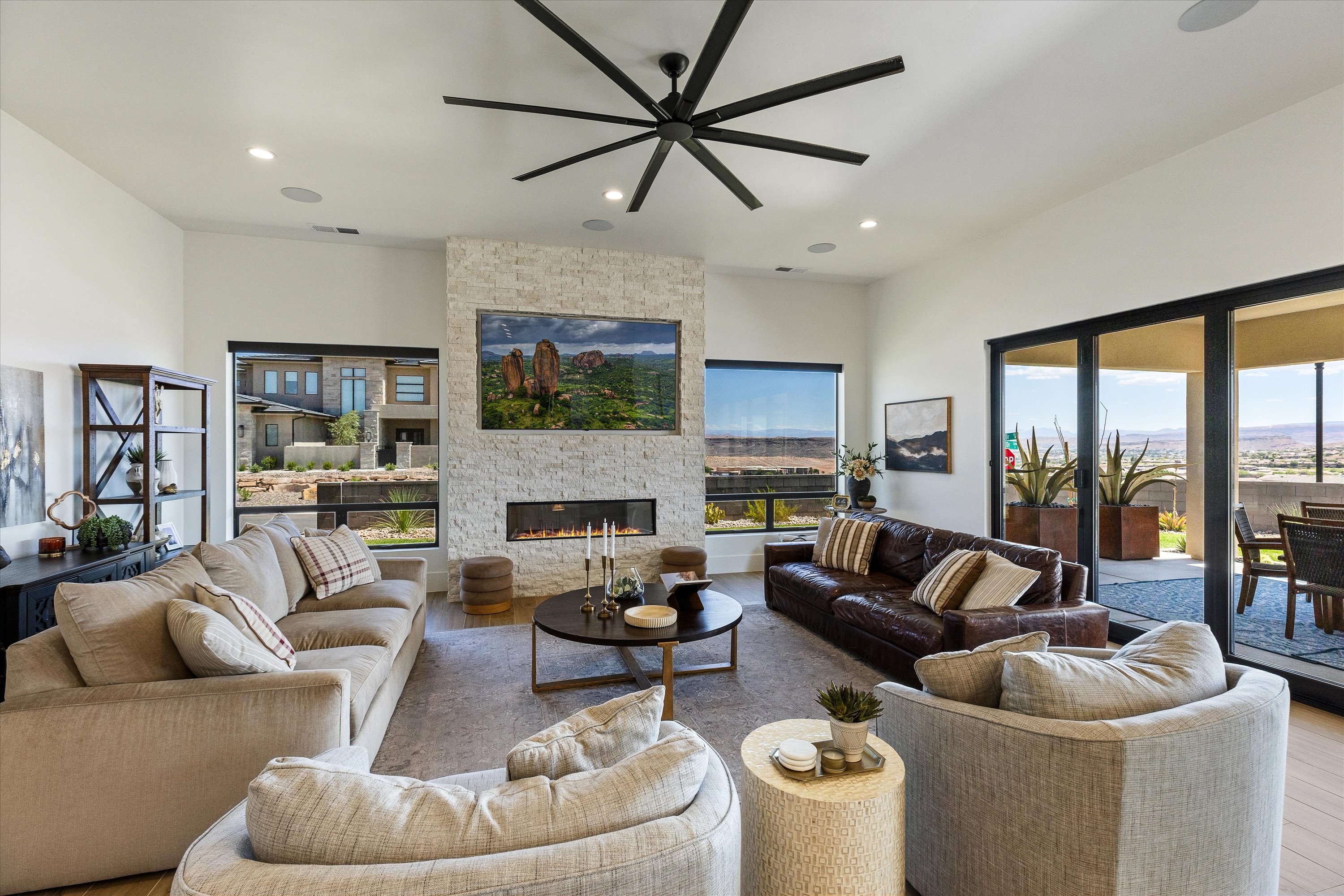 Living Area with 5 Speakers, Incredible Views and an Electric Fireplace