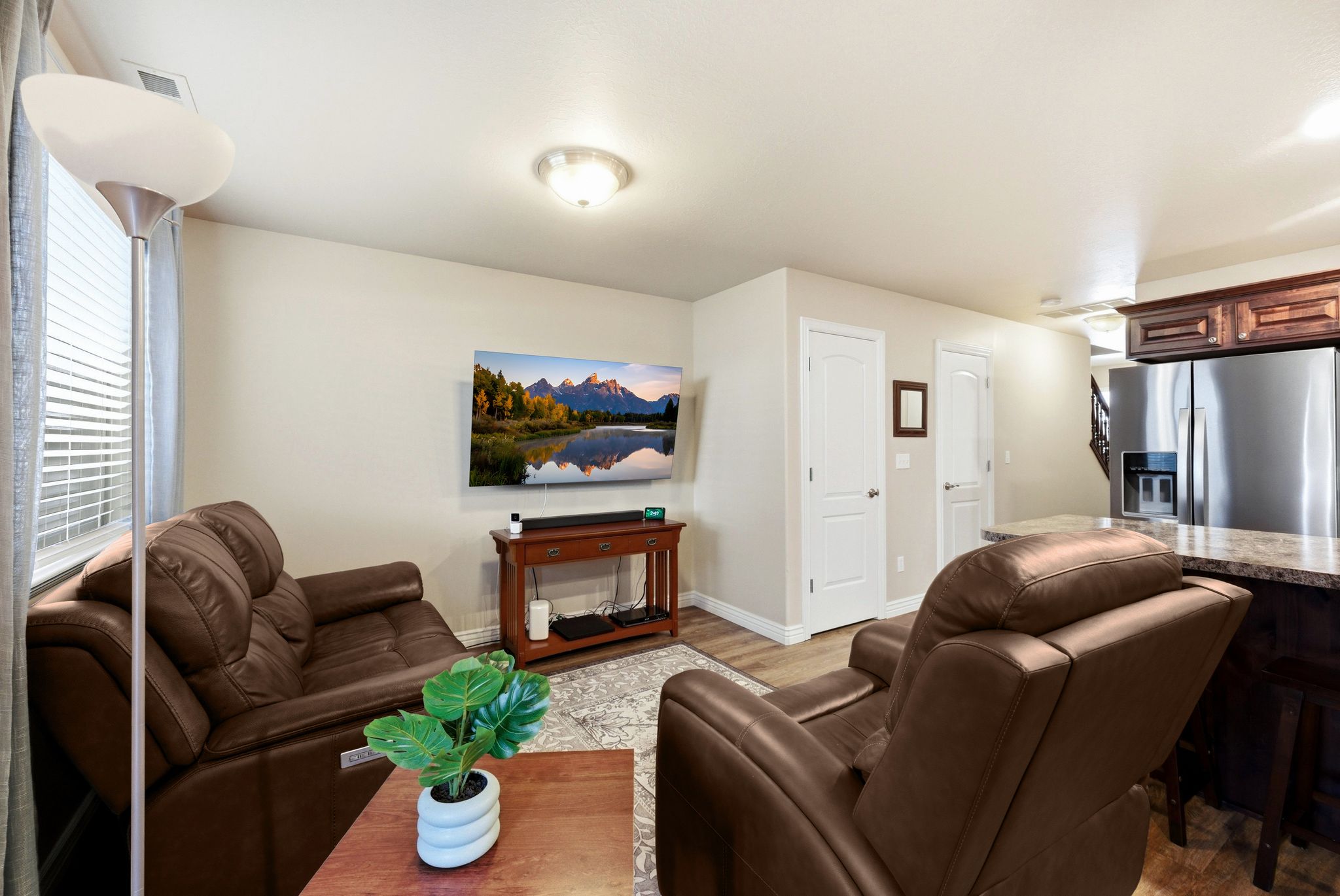 Living room with wood finished floors