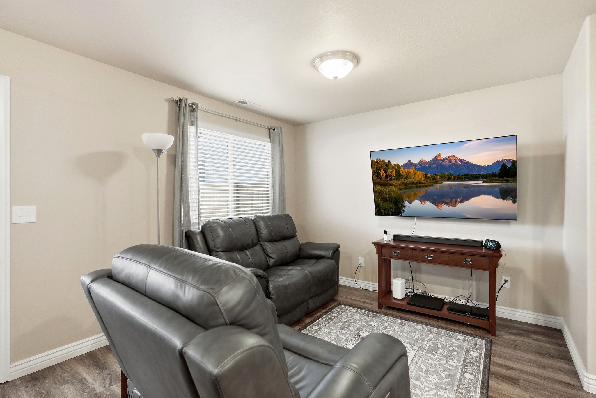 Living area with wood finished floors