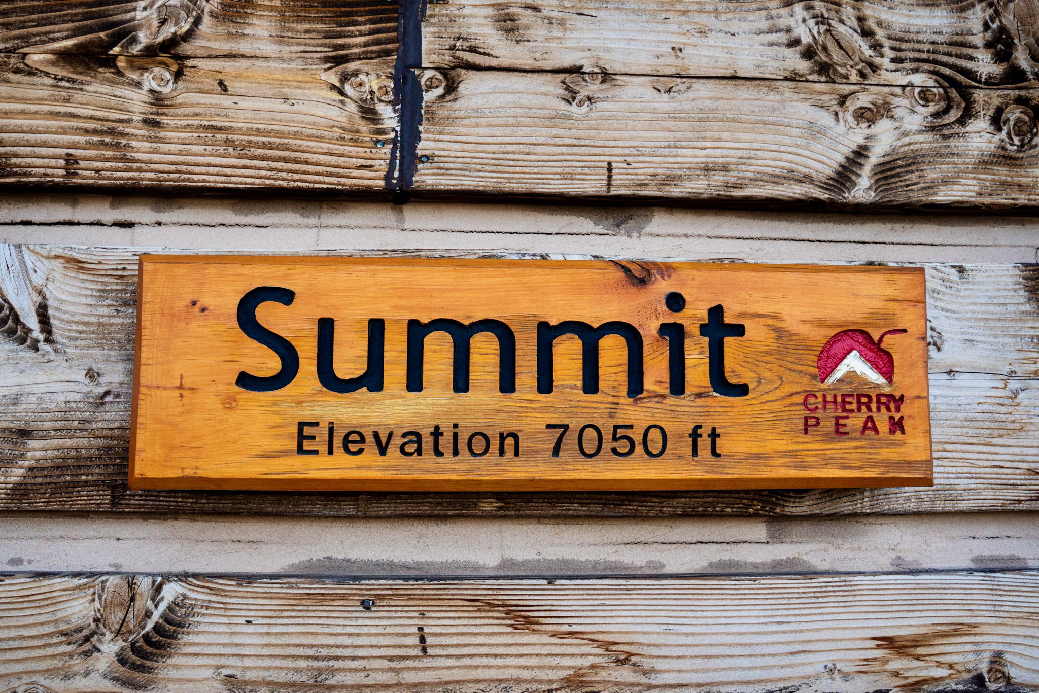 Custom wood plaque featuring "Summit" and "Elevation 7050 ft" text