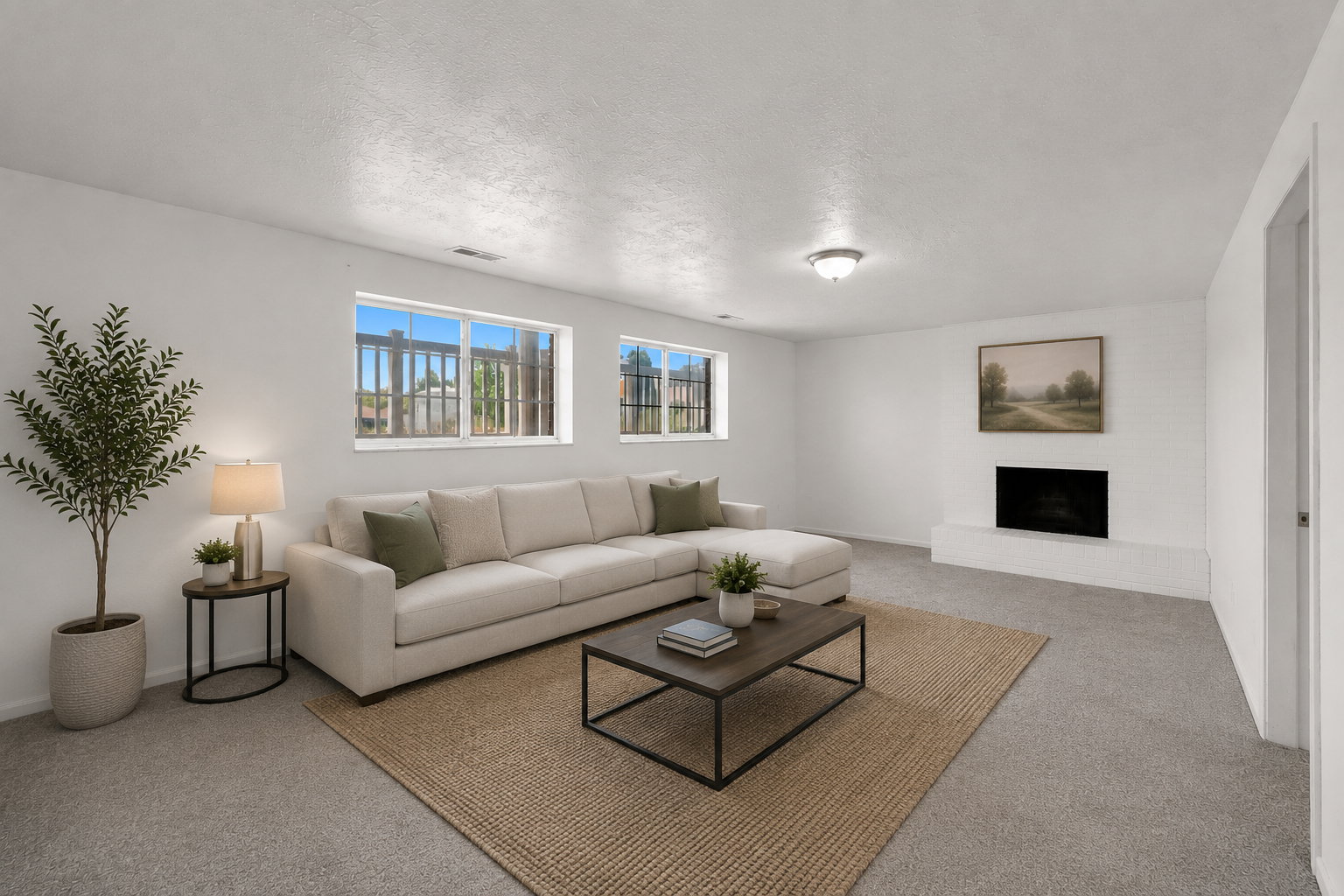 AI Staged Basement Family Room