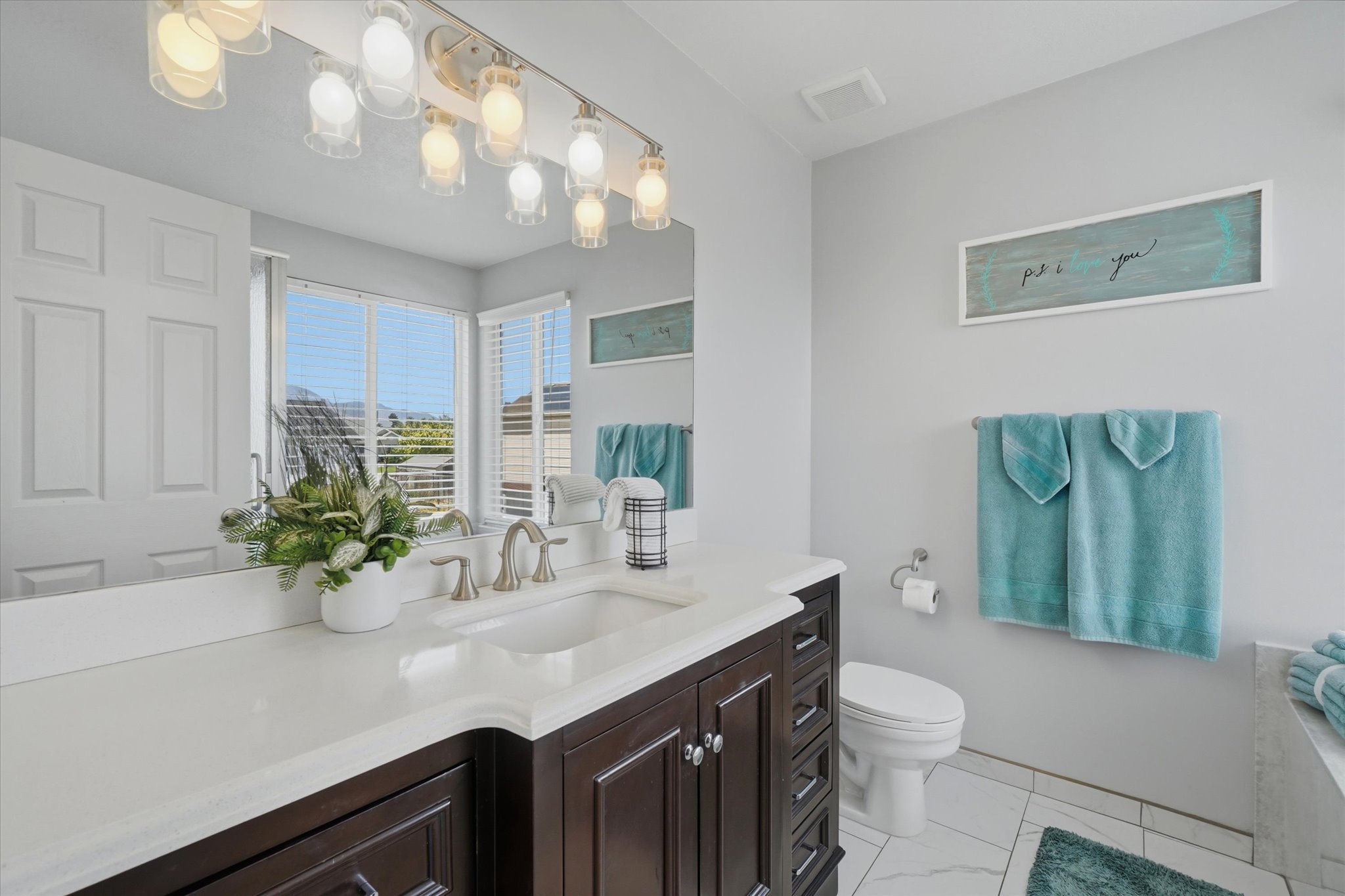Remodeled bathroom in primary bedroom