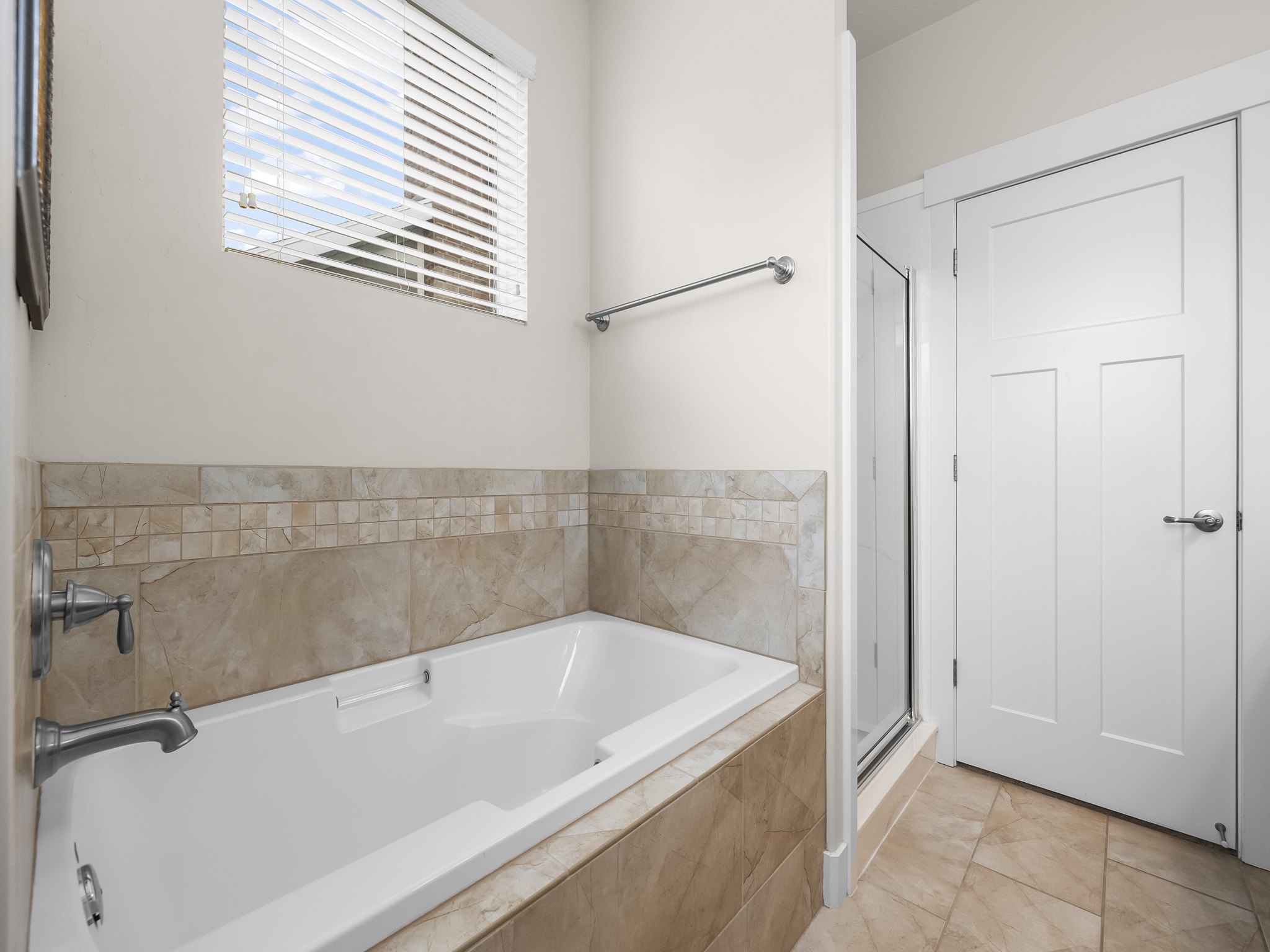 Built-in soaking tub in the master bathroom