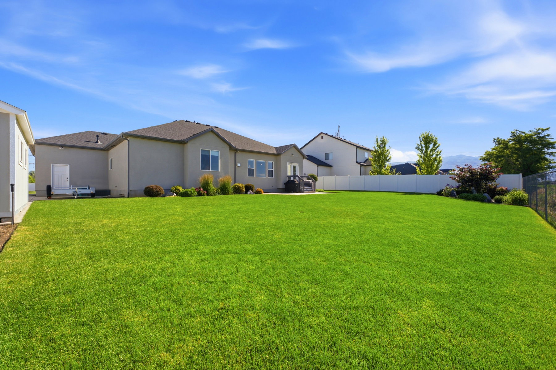 Back of home and flat fenced yard