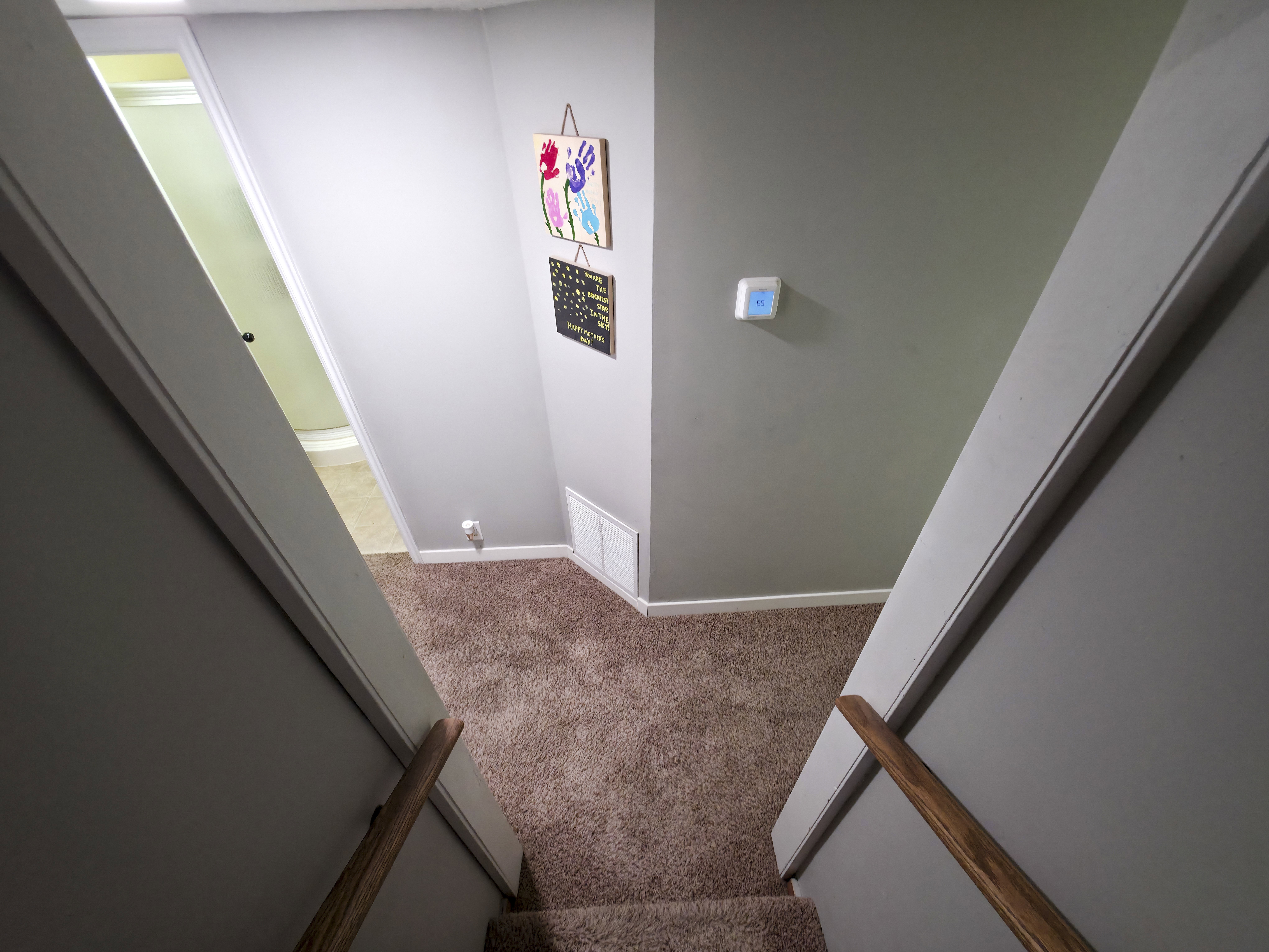 Bathroom 2 at left. Active thermostat.
