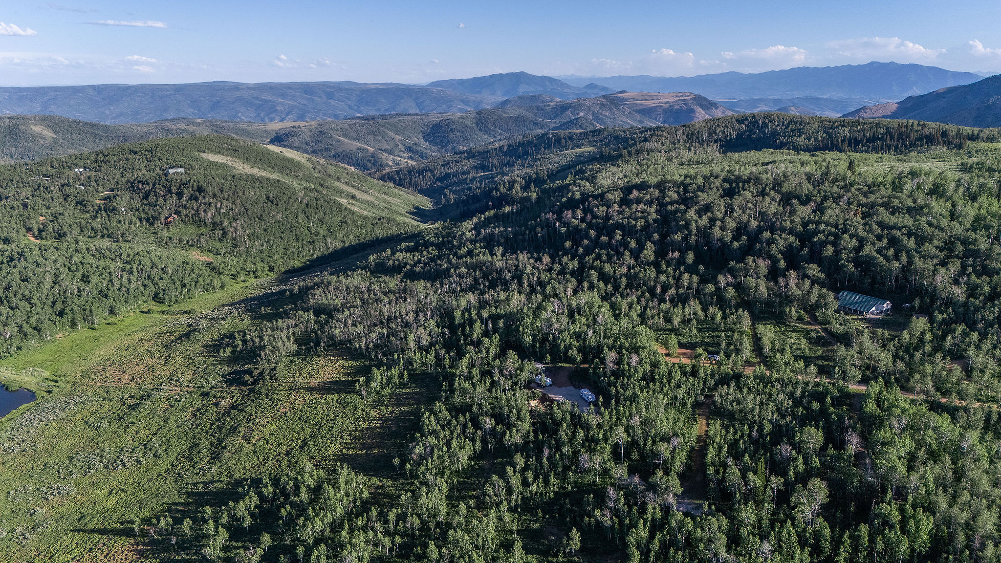 Expansive forested landscape with distant mountain ranges