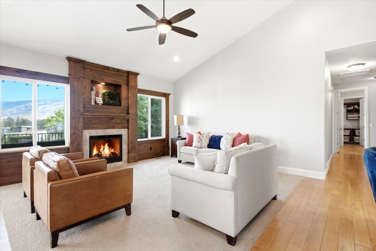 Living area featuring a beautiful fireplace