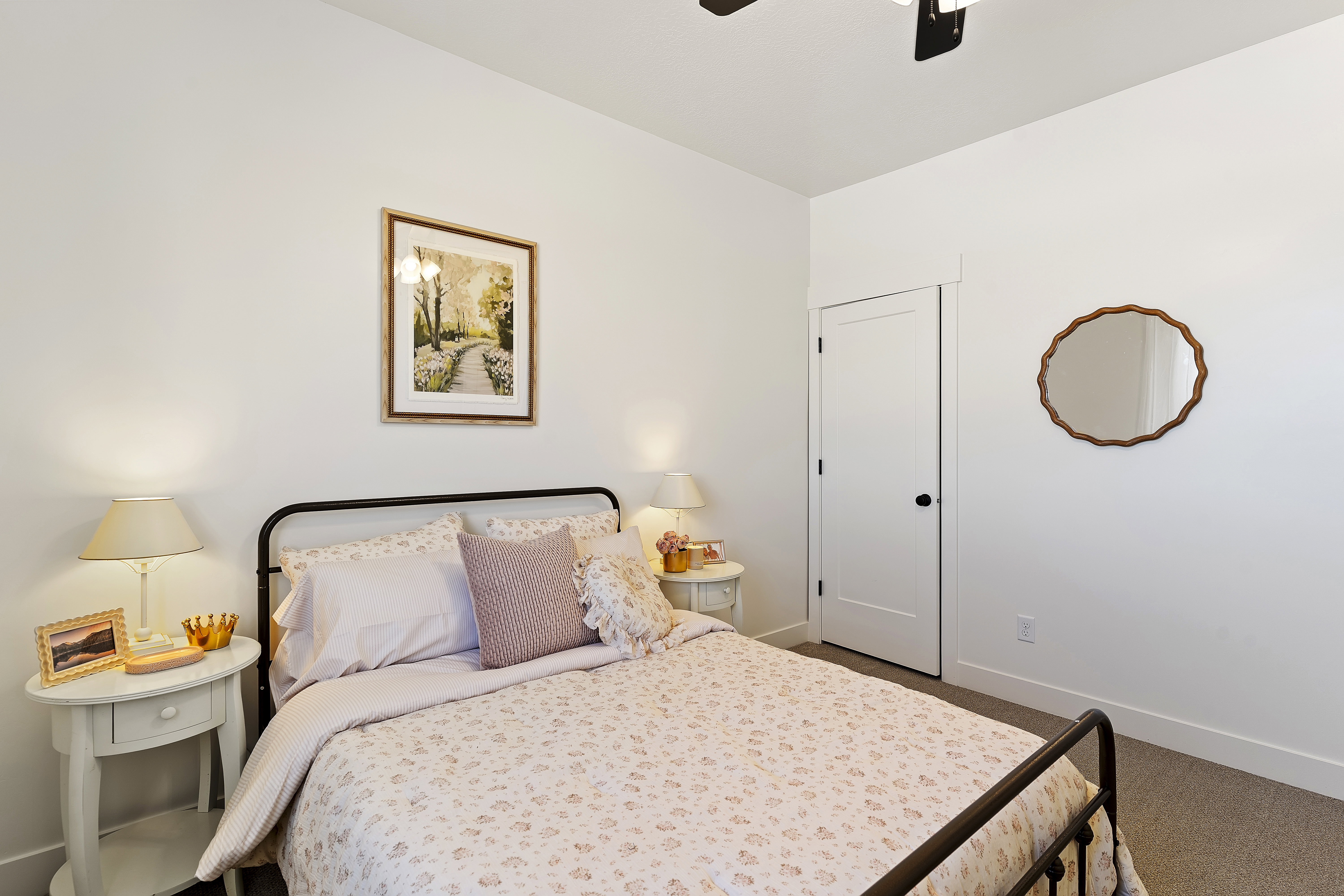 White painted walls with broad baseboard trim