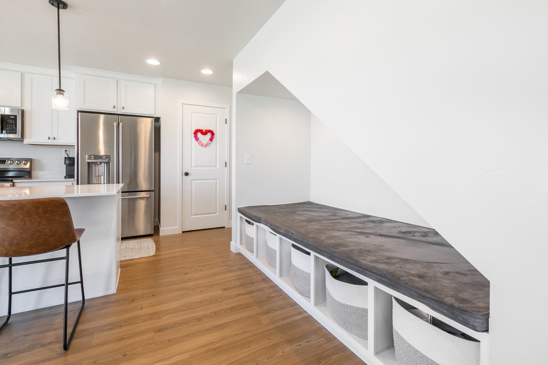 Upgrade - under-stair built-in bench with integrated storage.