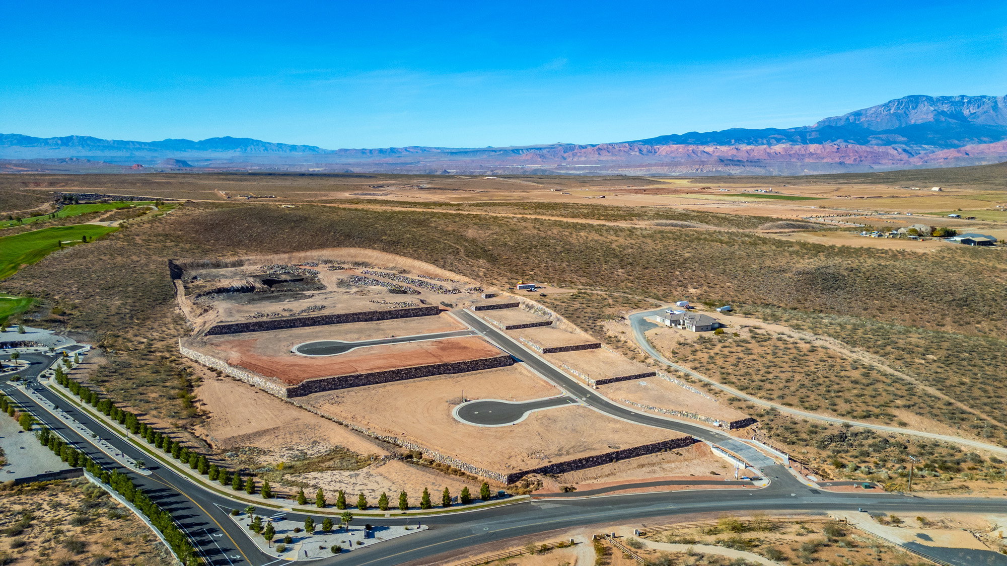 Graded residential lots with paved streets and cul-de-sacs
