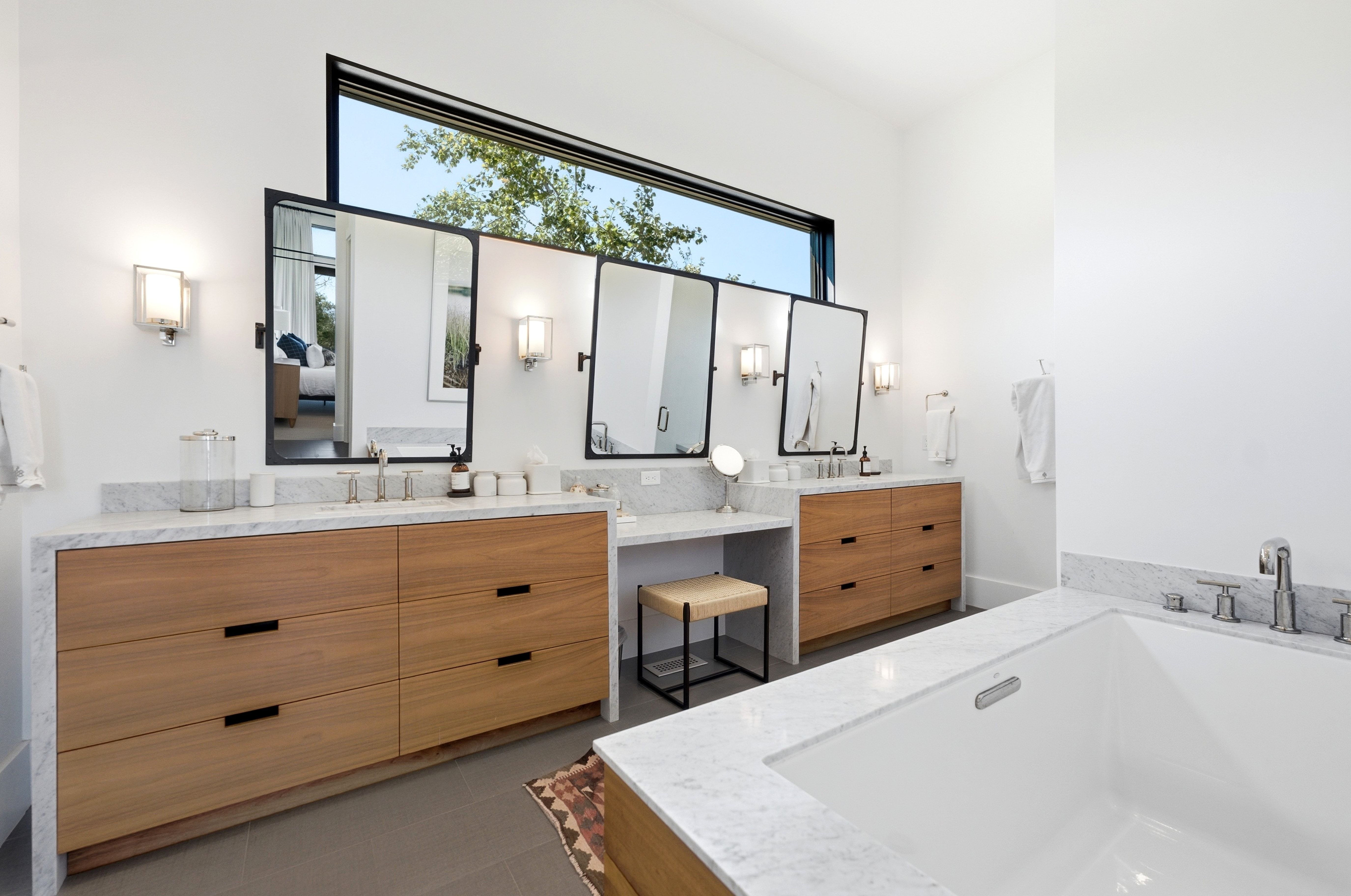 Spacious bathroom with a contemporary soaking tub