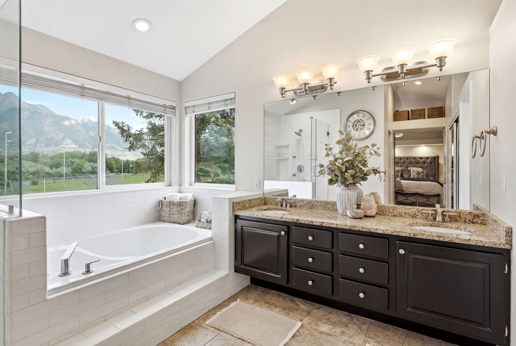 Dual vanity with granite countertop and integrated sinks