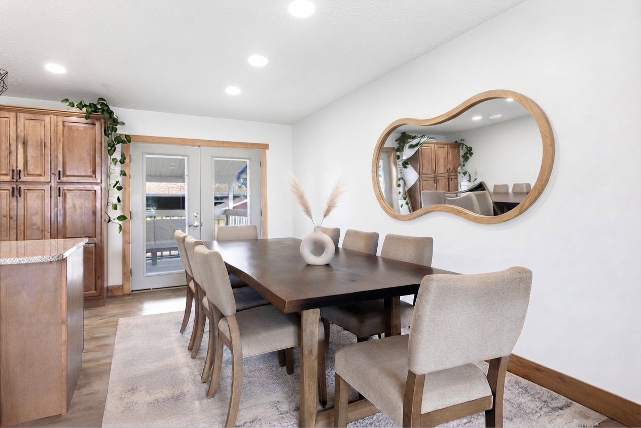 Dining area featuring recessed lighting and wood-finish flooring