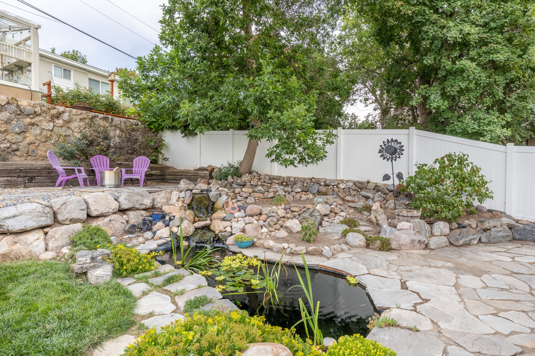 koi pond with waterfall