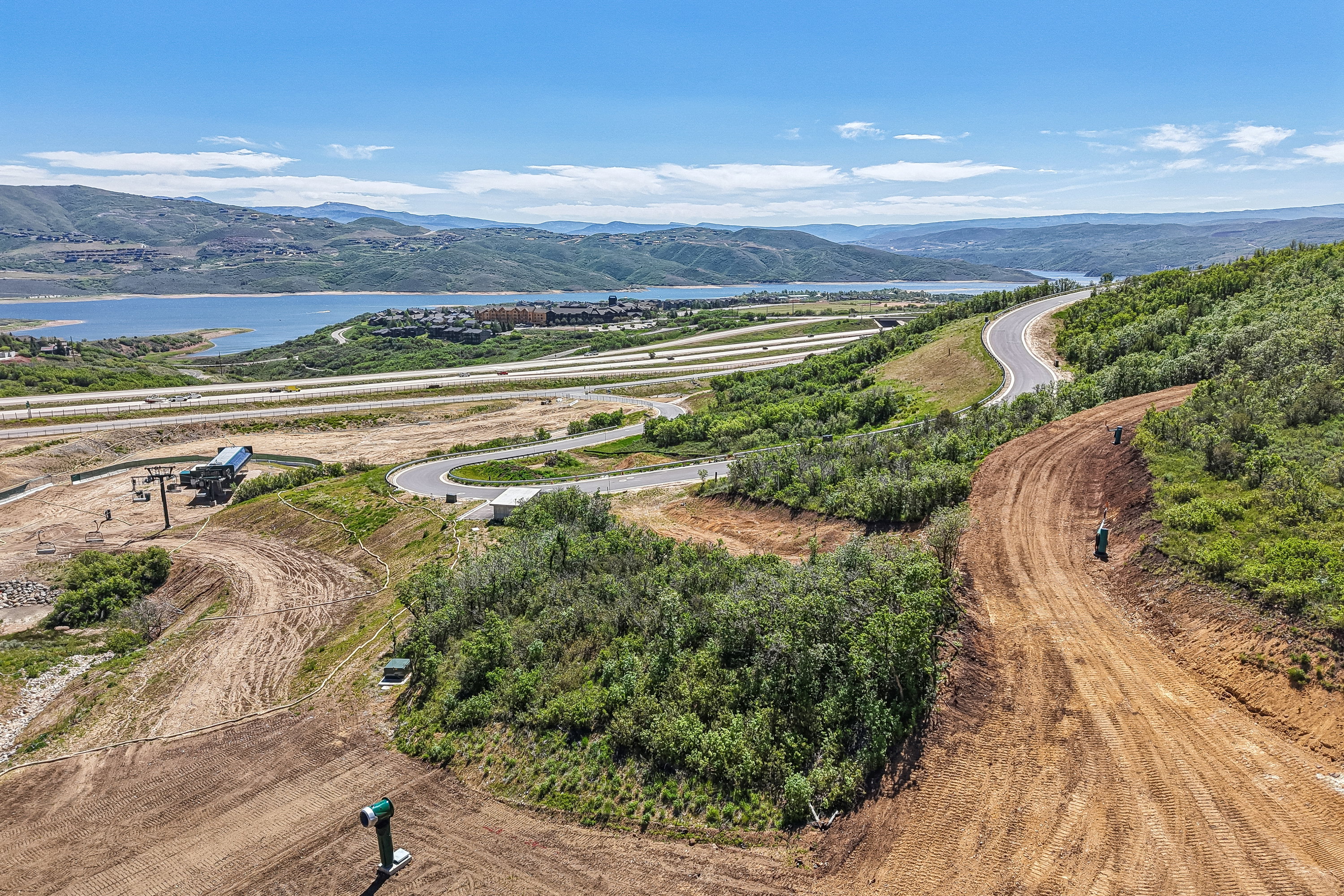 Expansive land parcel featuring a winding dirt road and surrounding green foliage