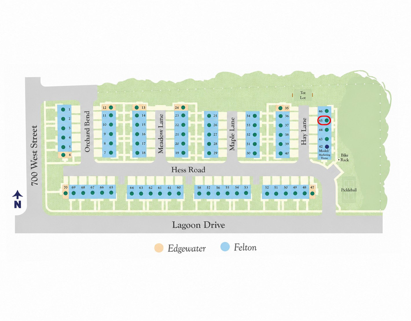 Community map of Hess Farms homesites.
