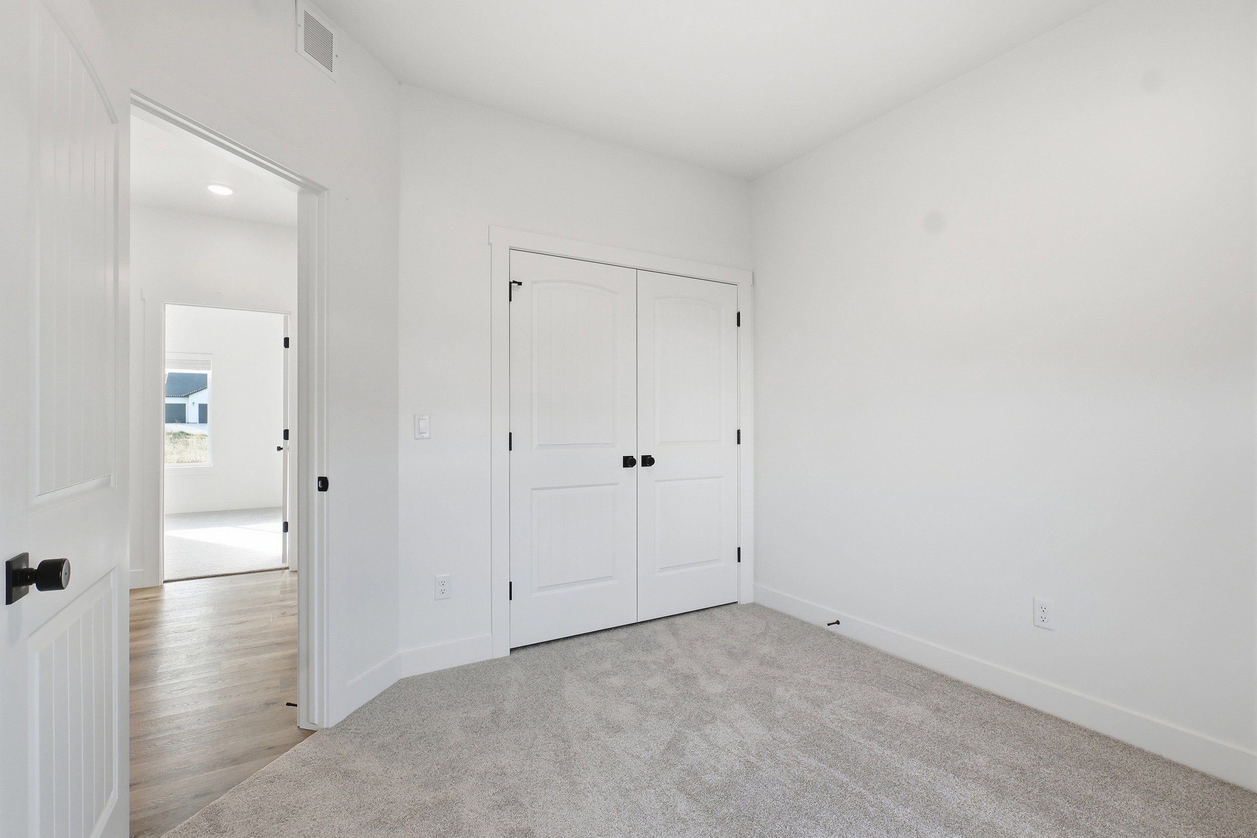 Room featuring light grey carpeting and white walls