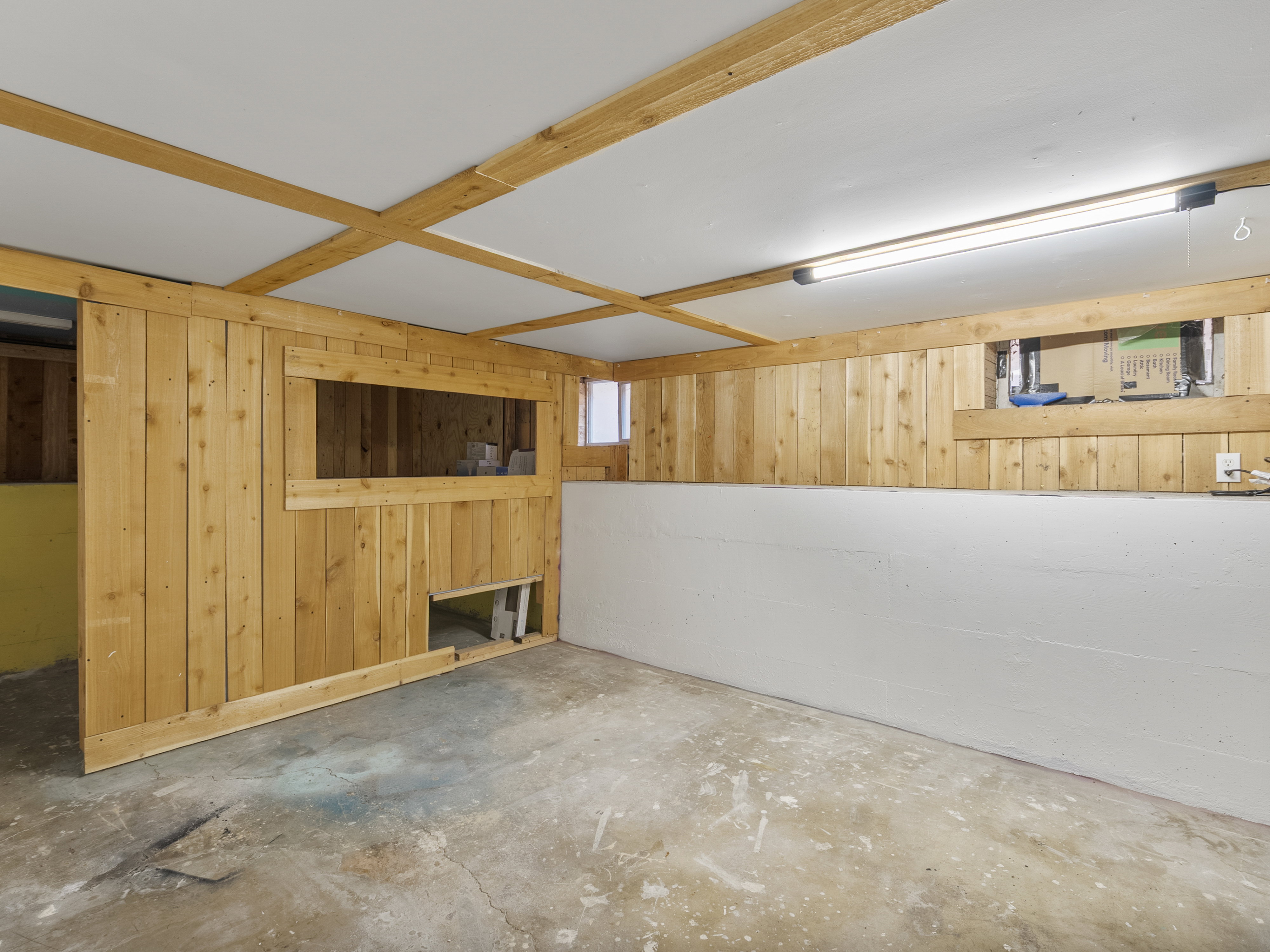 Unfinished basement bedroom