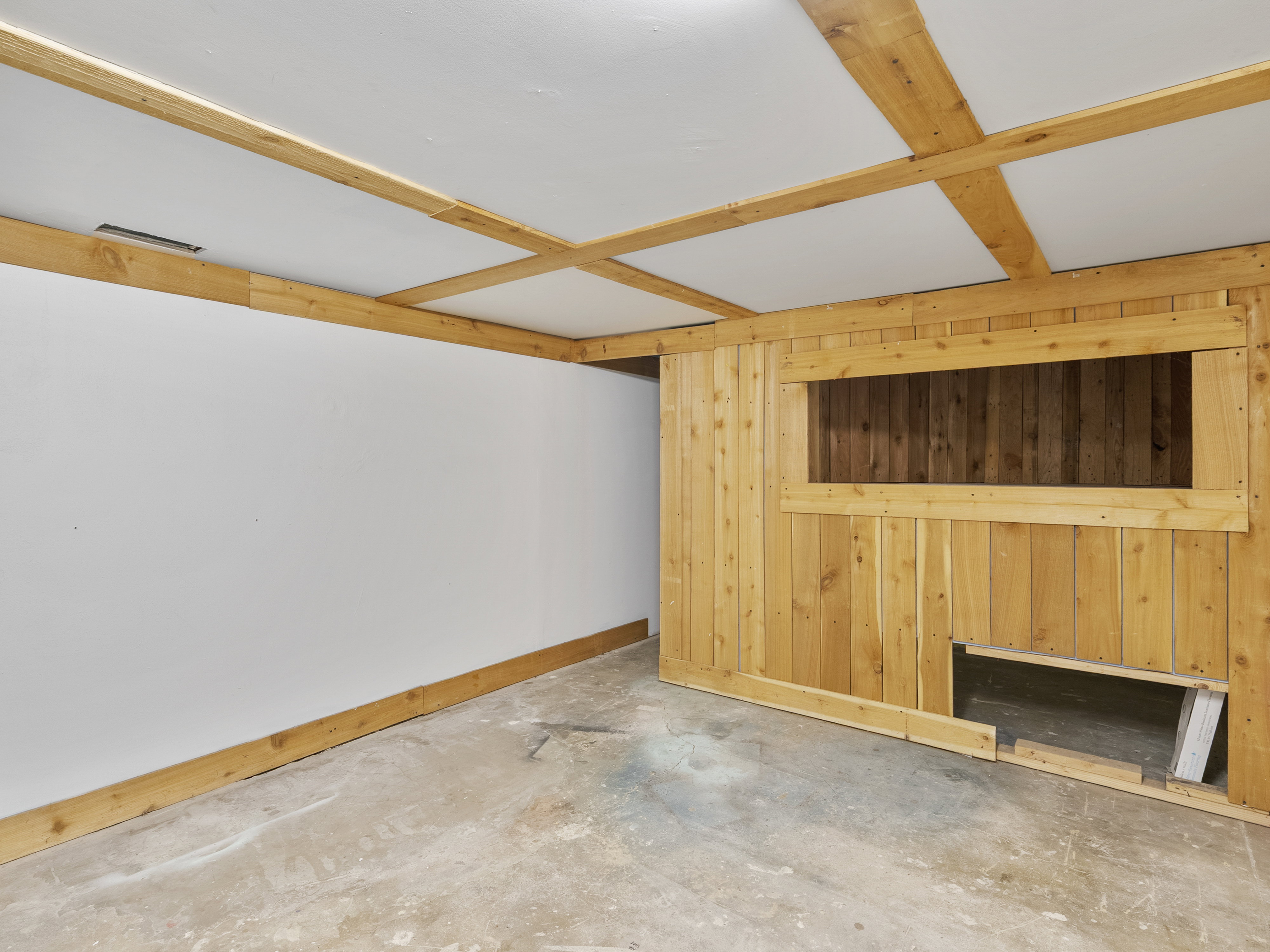 Unfinished basement bedroom
