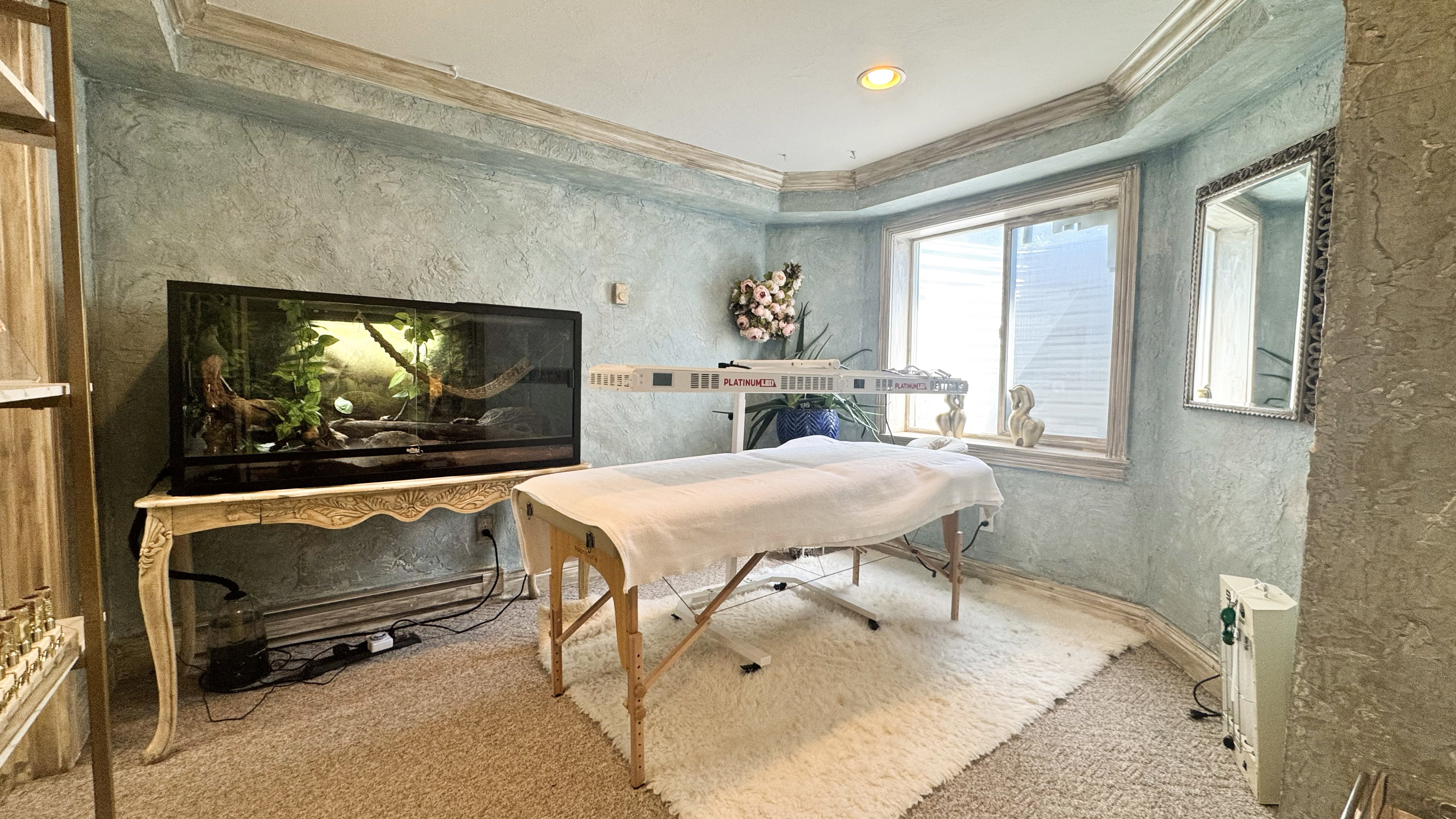 Room with textured plaster walls and a bay window