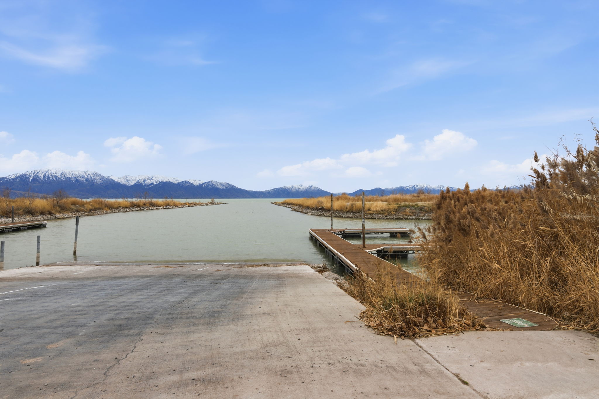 Concrete boat ramp providing direct water access