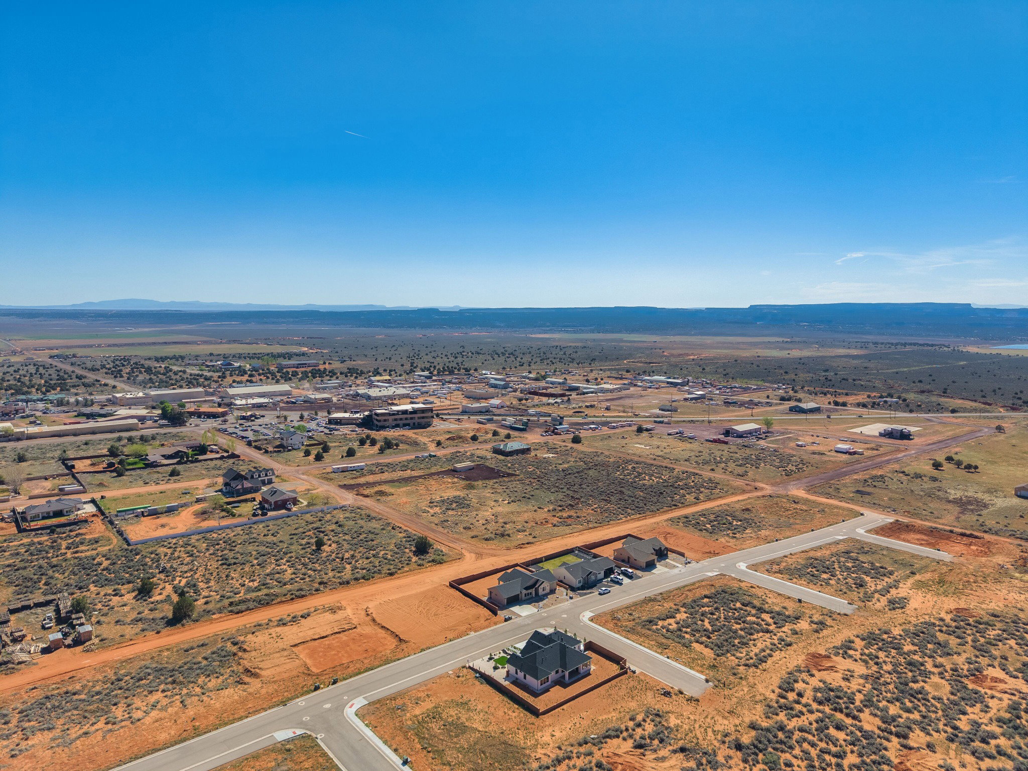 Aerial perspective showcasing a developing residential area with new construction homes