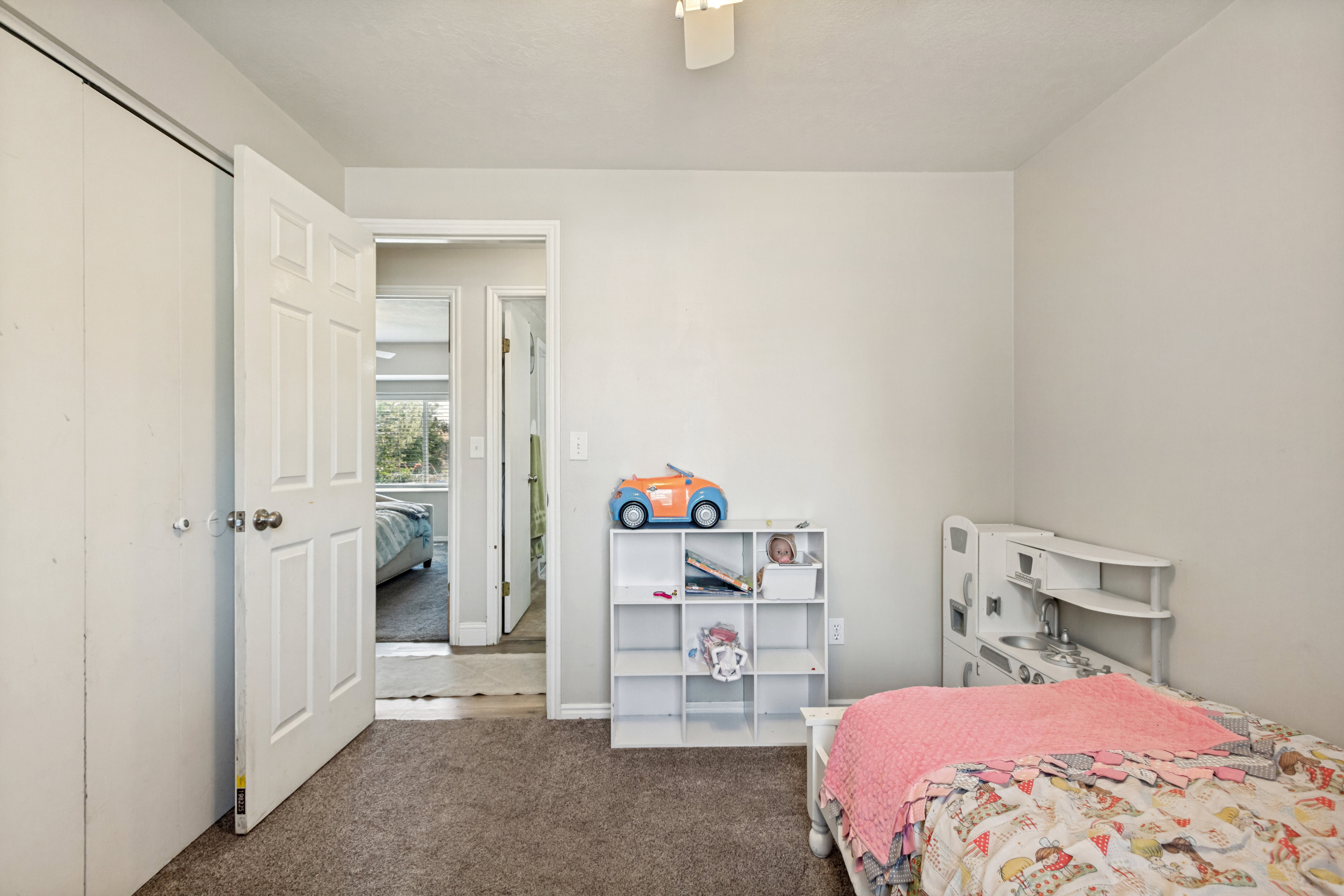 Neutral wall paint with textured carpeting