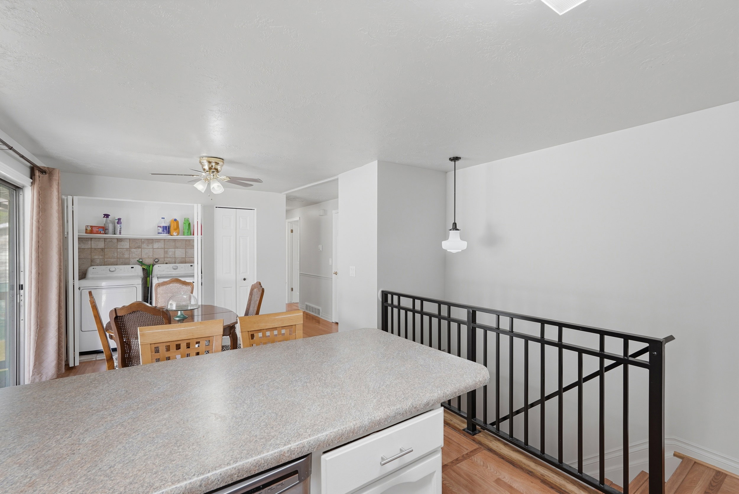 Kitchen island with a light-toned countertop