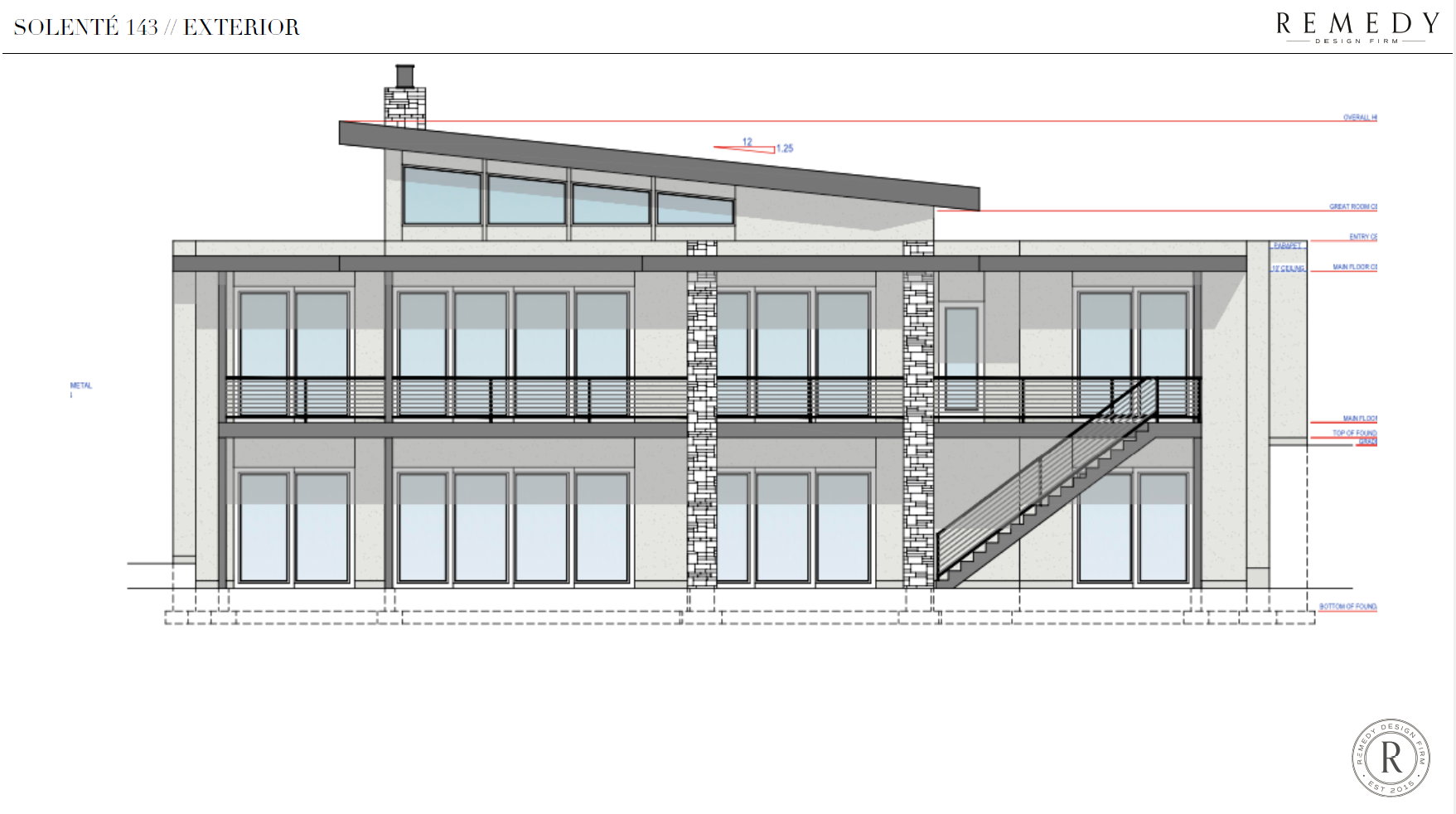 Architectural Drawing, Exterior Elevation. Illustrating the property's facade and design elements