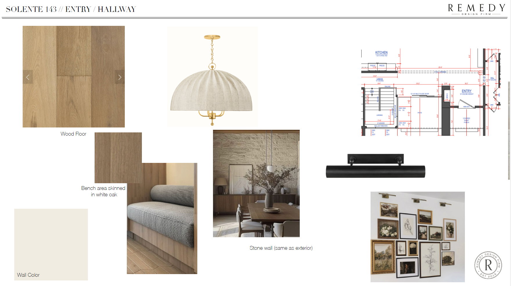 Design Board. Presenting material and fixture selections for the property's entry and hallway areas