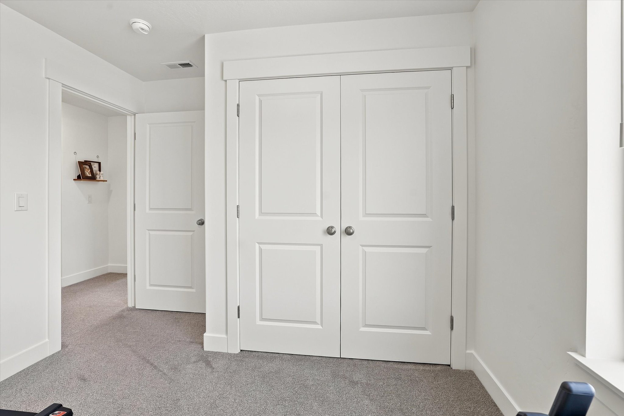 White paneled doors with brushed nickel hardware