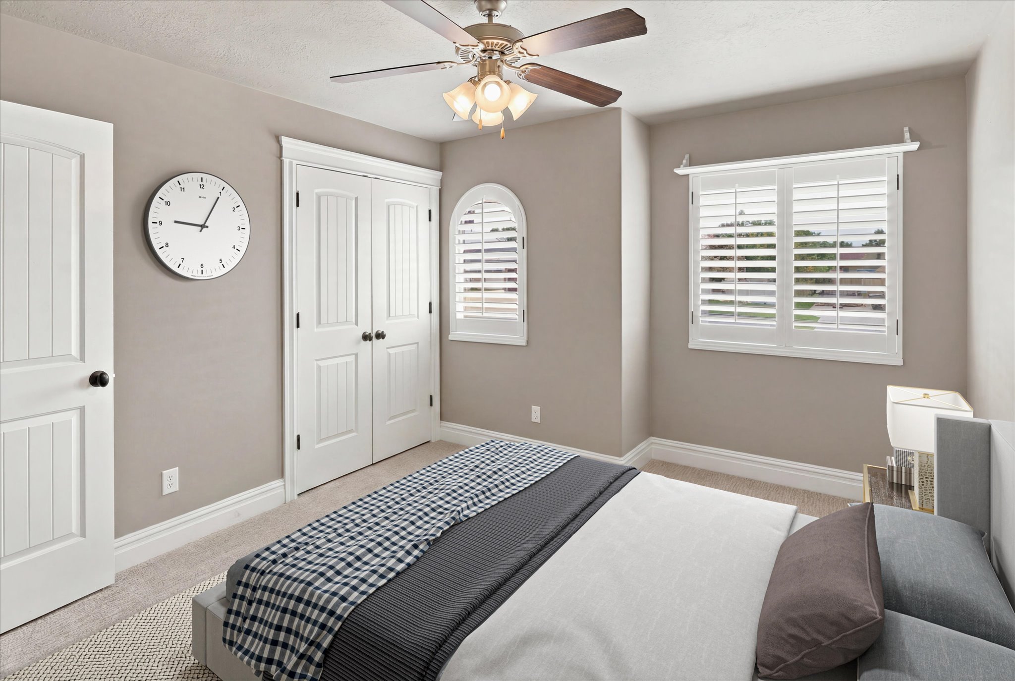 This Bedroom is currently being used as a dining room. The furniture in this picture has been photo shopped in.