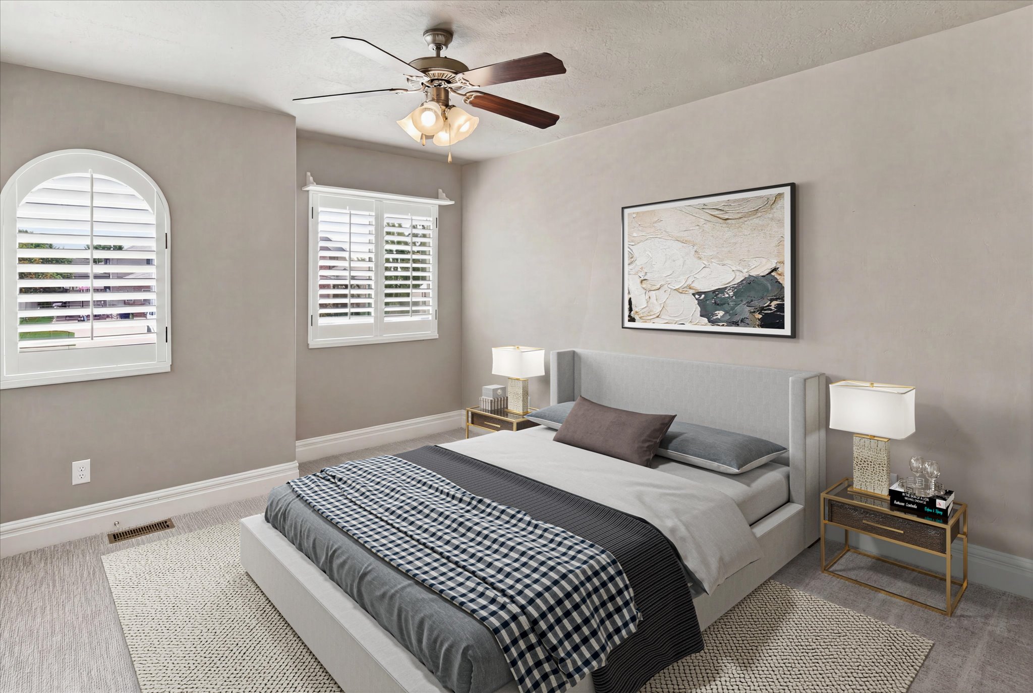 This Bedroom is currently being used as a dining room. The furniture in this picture has been photo shopped in.