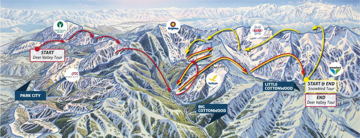 Informational Map. Indicating routes and locations across a mountainous terrain
