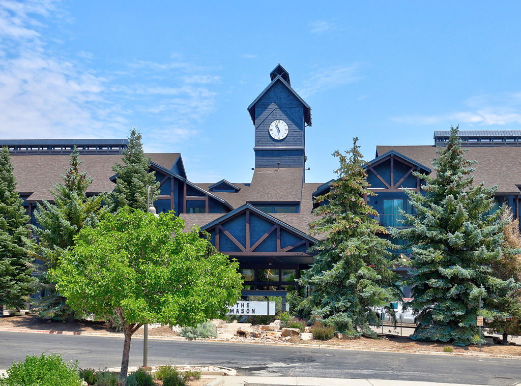 The Mason. Striking architectural exterior featuring a prominent clock tower